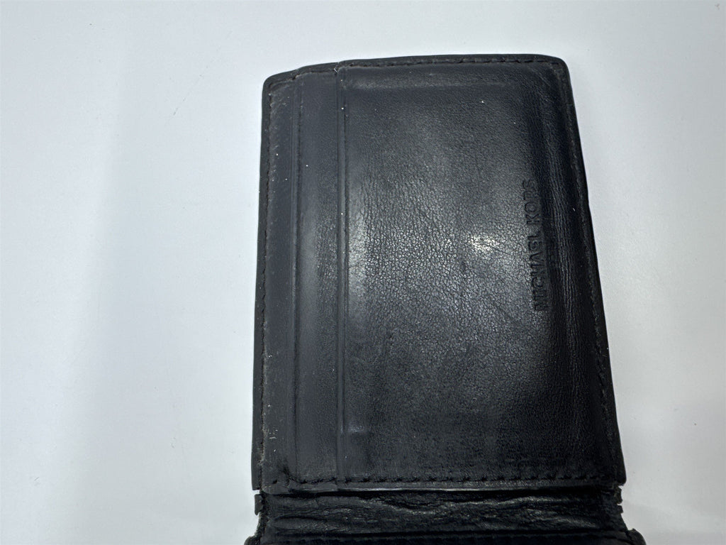 Michael Kors Black Leather MK Pattern Card Wallet