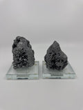 Set of Two Silver Pyrite? Paperweight Decorative Sculptures on Glass Bases