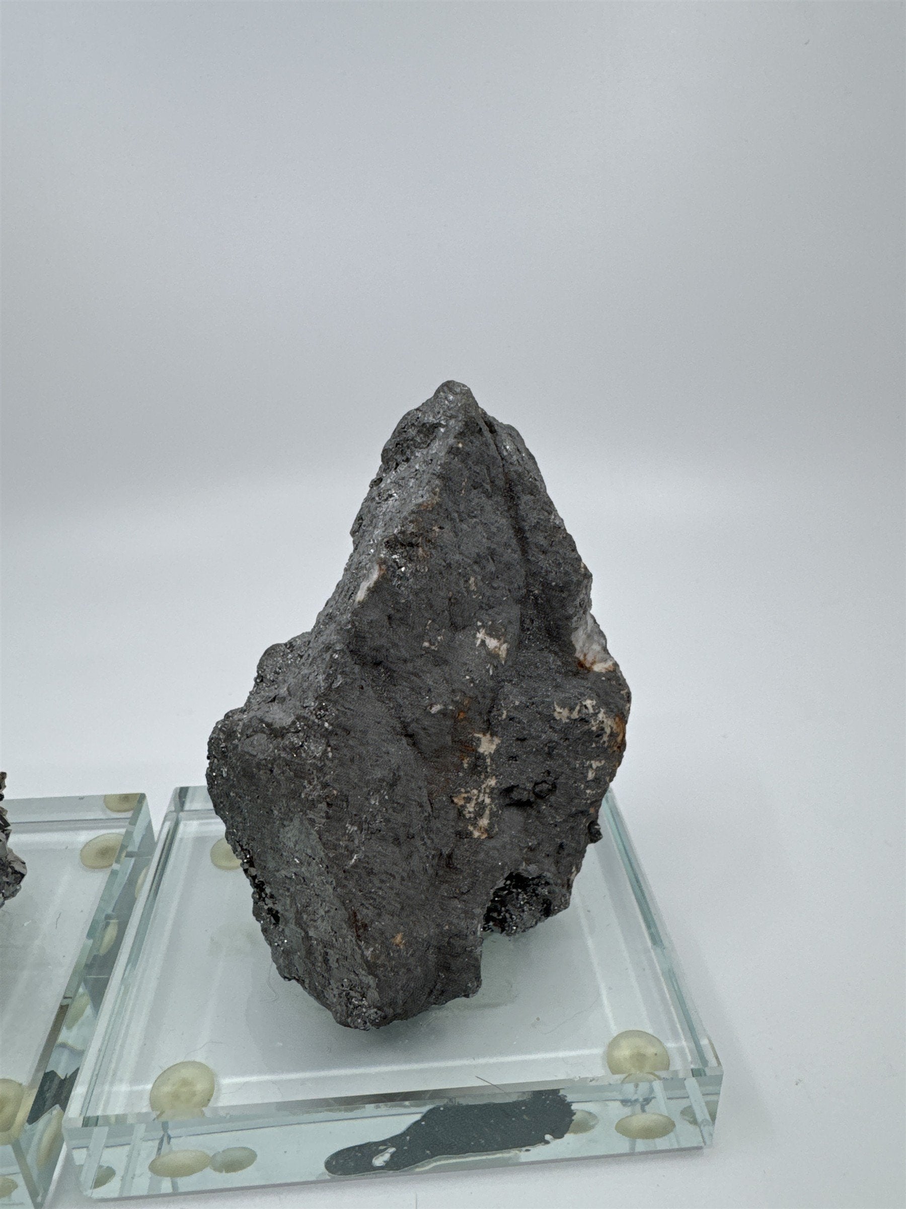 Set of Two Silver Pyrite? Paperweight Decorative Sculptures on Glass Bases