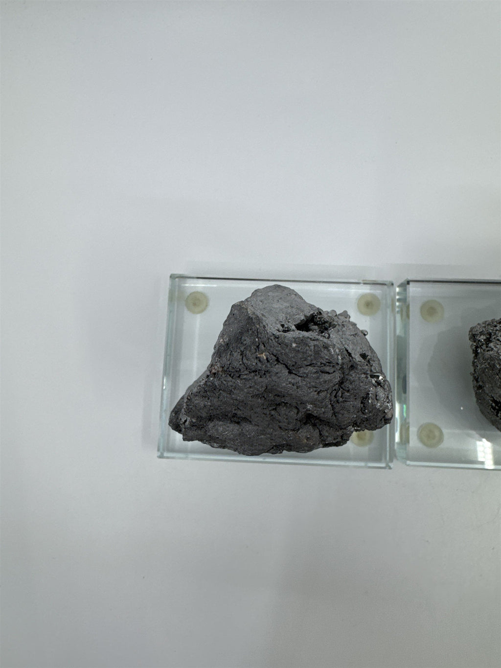 Set of Two Silver Pyrite? Paperweight Decorative Sculptures on Glass Bases