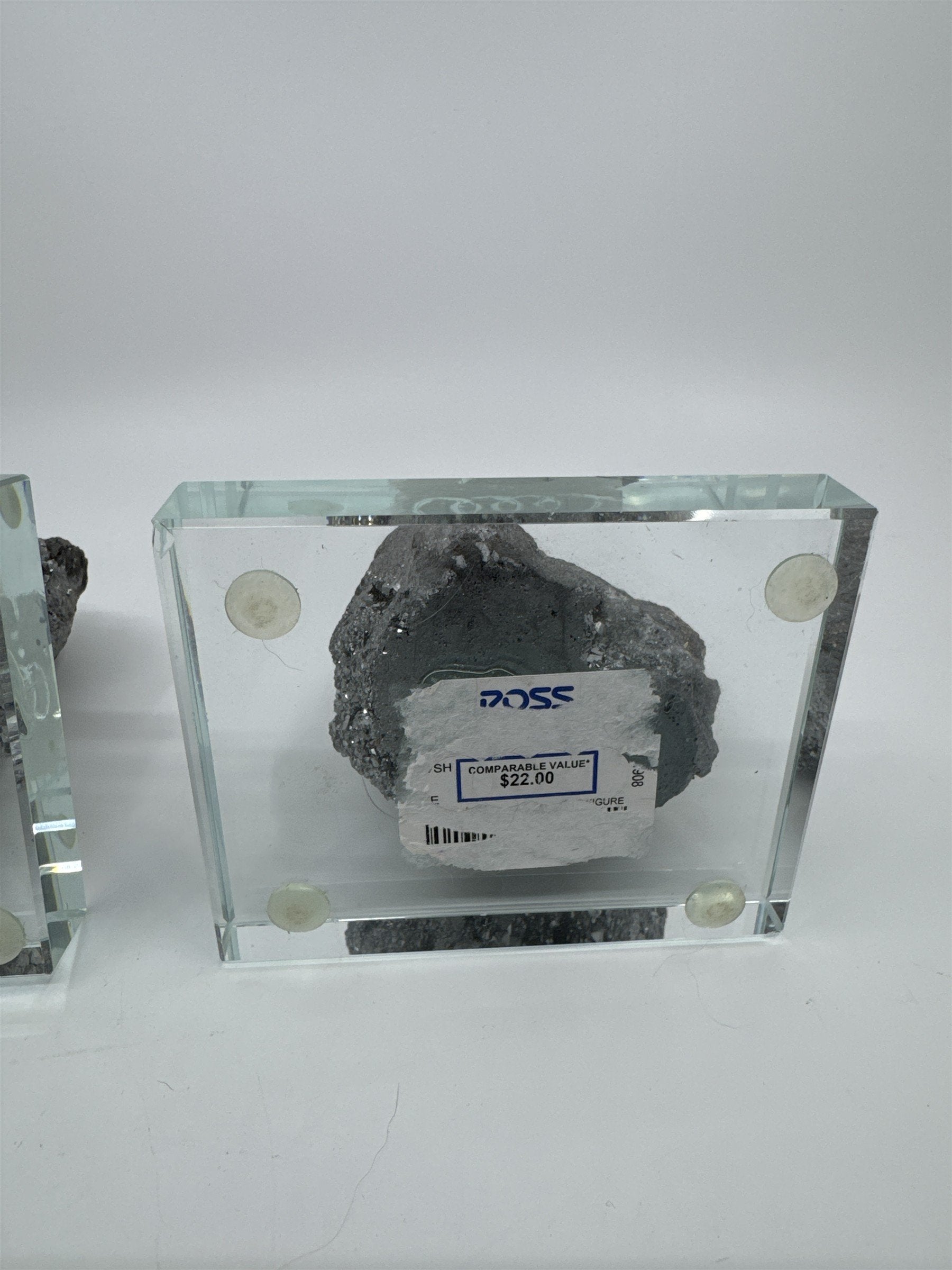 Set of Two Silver Pyrite? Paperweight Decorative Sculptures on Glass Bases