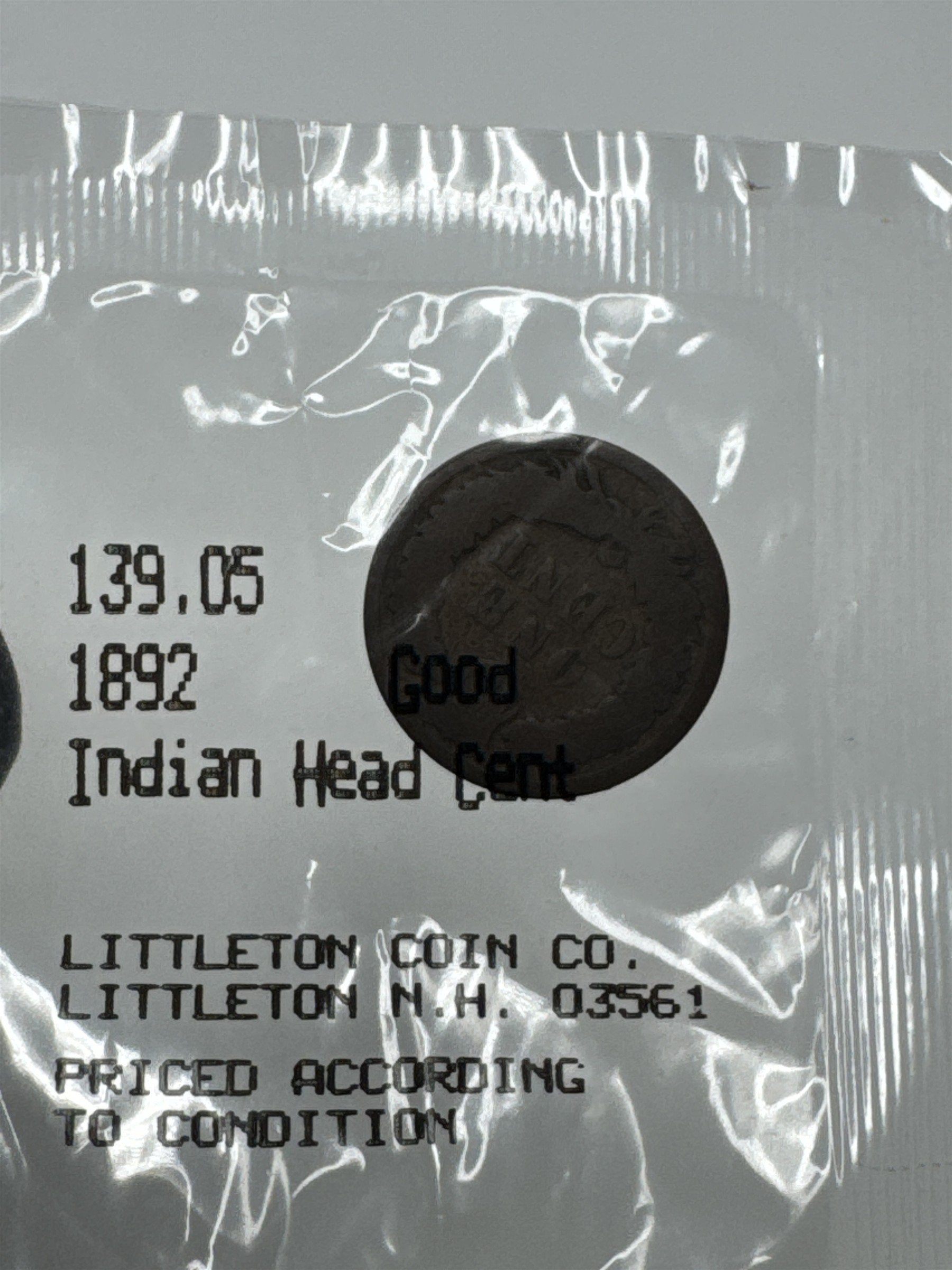 1892 Indian Head Cent Good Condition Scarce Coin ~ Littleton Coin Co