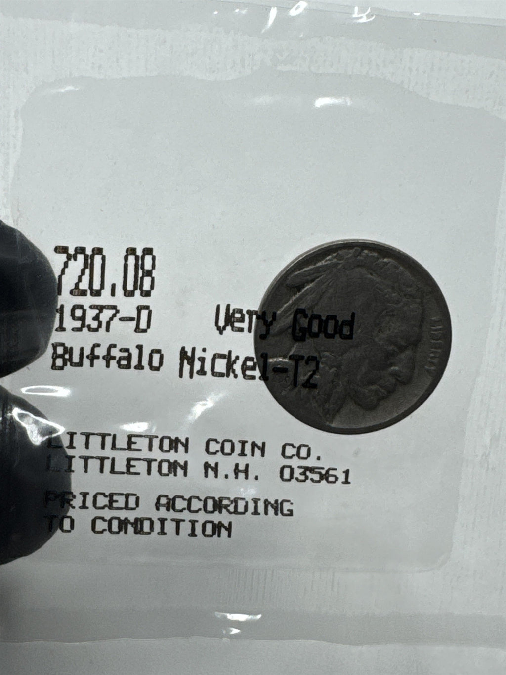 1937-D Buffalo Nickel T2 Very Good Condition Scarce Coin ~ Littleton Coin Co