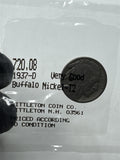 1937-D Buffalo Nickel T2 Very Good Condition Scarce Coin ~ Littleton Coin Co