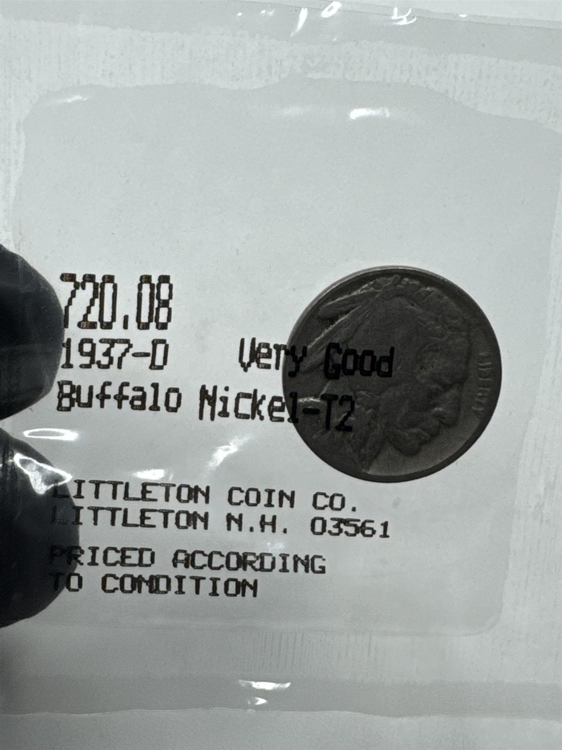 1937-D Buffalo Nickel T2 Very Good Condition Scarce Coin ~ Littleton Coin Co