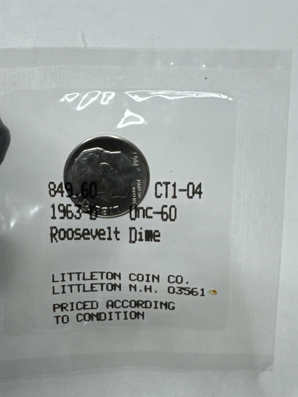 1963-D Roosevelt Dime UNC-60 Condition Scarce Coin ~ Littleton Coin Co