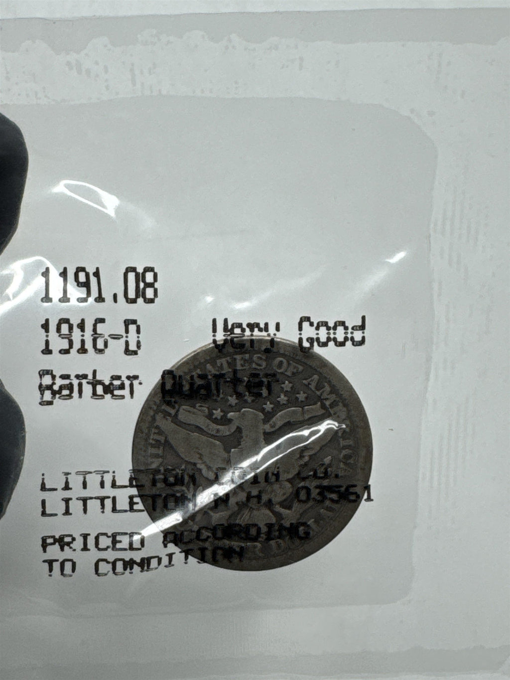 1916-D Barber Quarter Very Good Condition ~ Scarce Coin ~ Littleton Coin Co