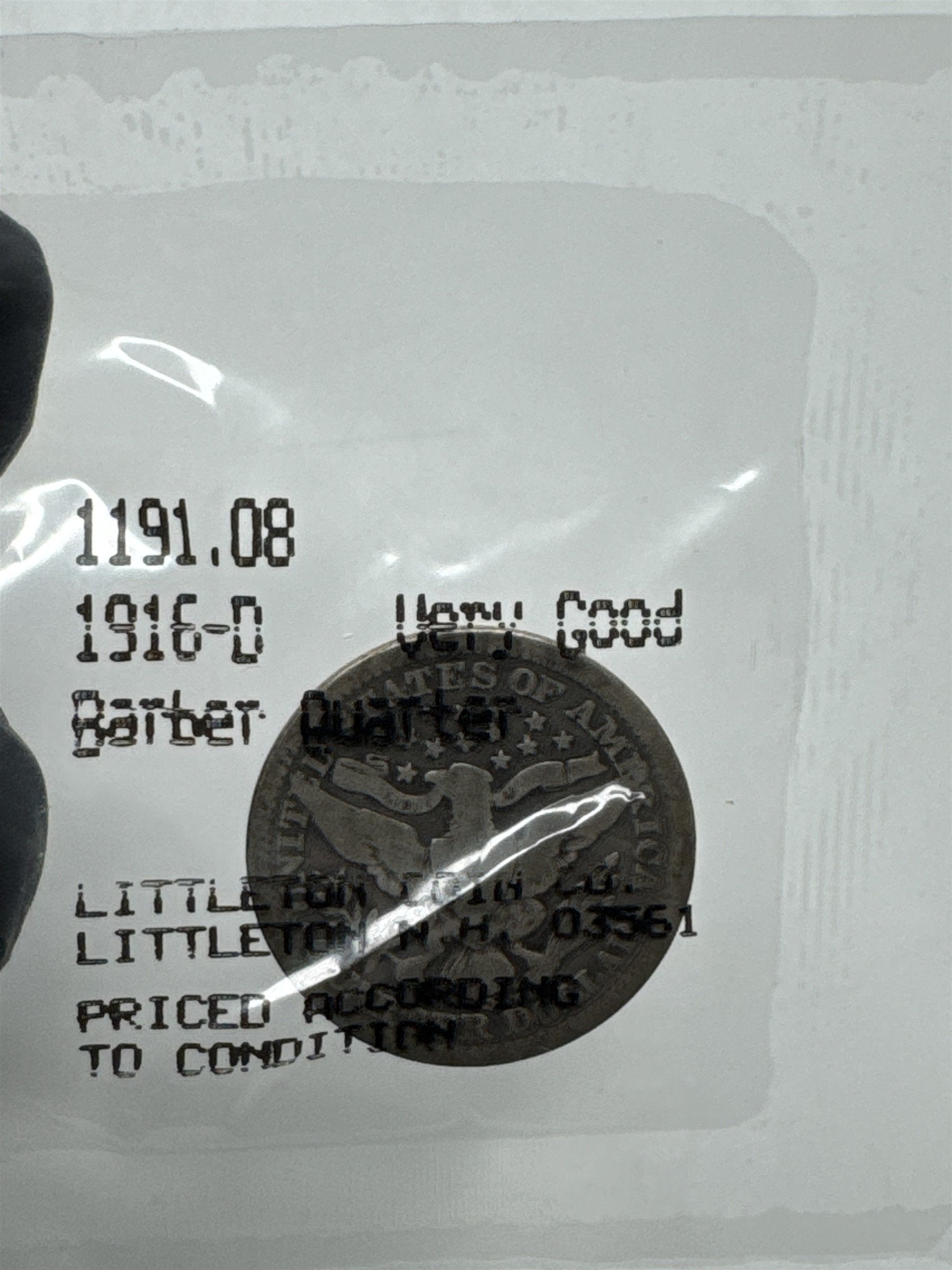 1916-D Barber Quarter Very Good Condition ~ Scarce Coin ~ Littleton Coin Co
