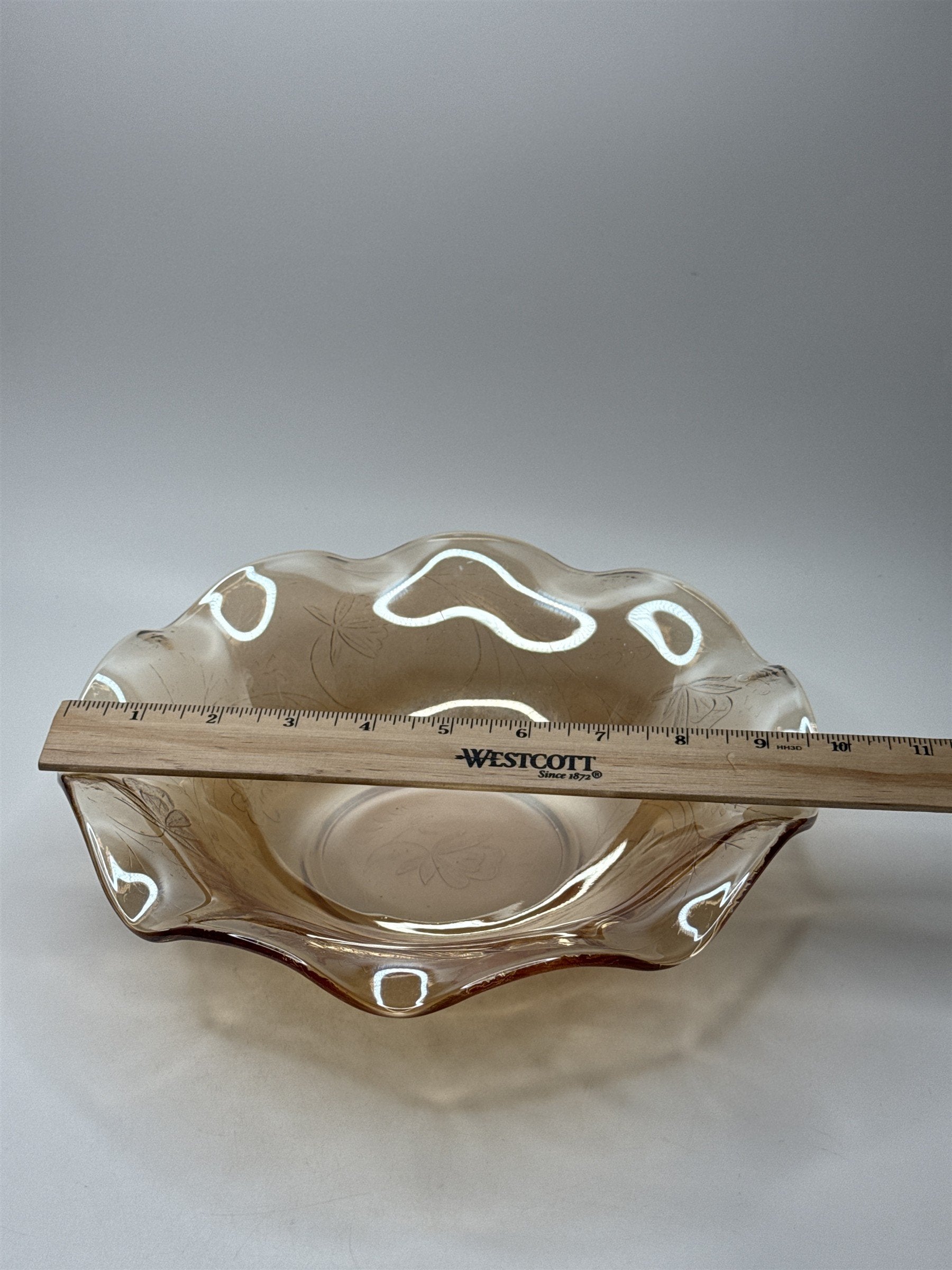 Vintage Amber Jeannette Glass Serving Bowl /w Ruffled Iris Pattern
