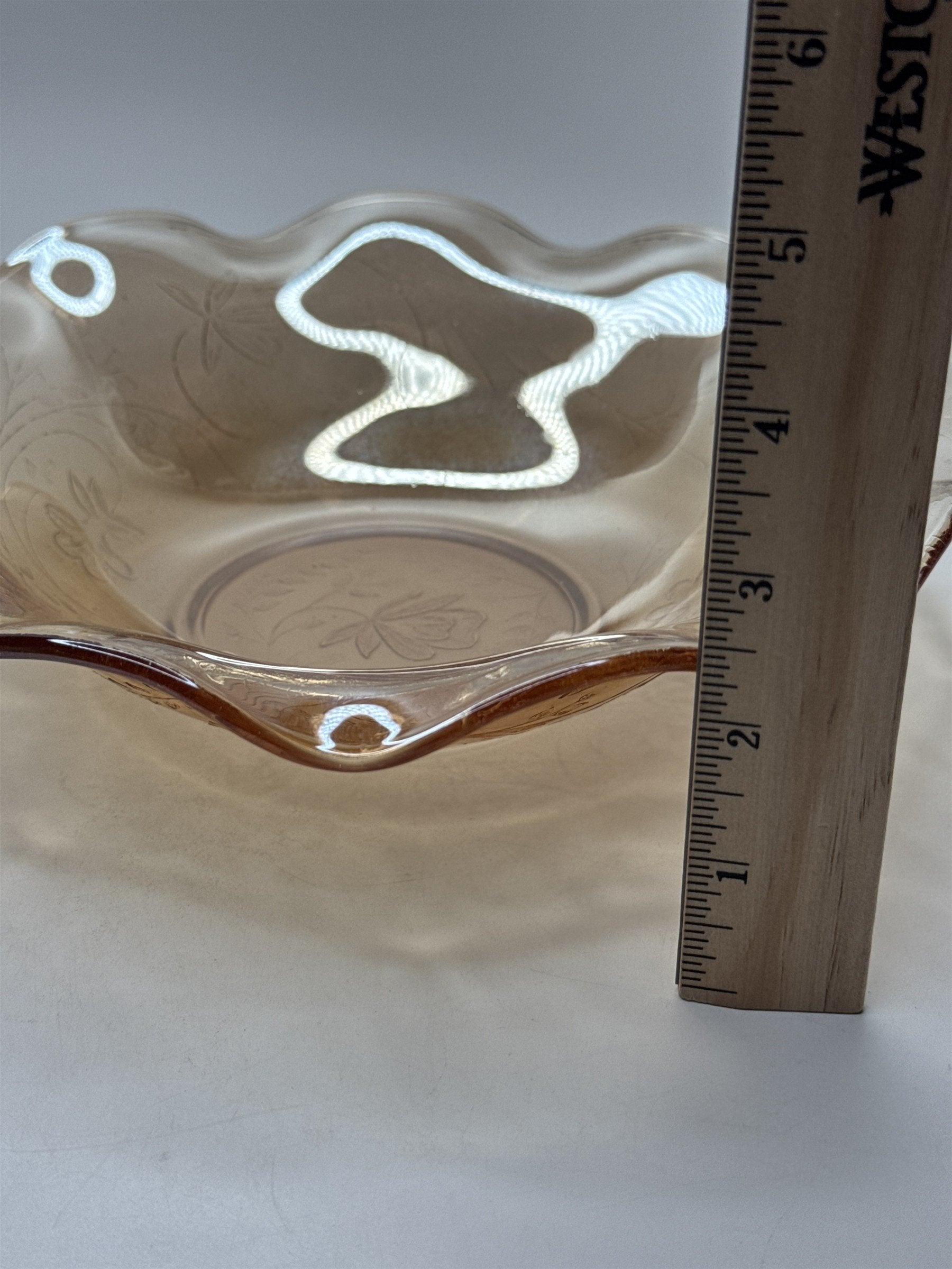 Vintage Amber Jeannette Glass Serving Bowl /w Ruffled Iris Pattern
