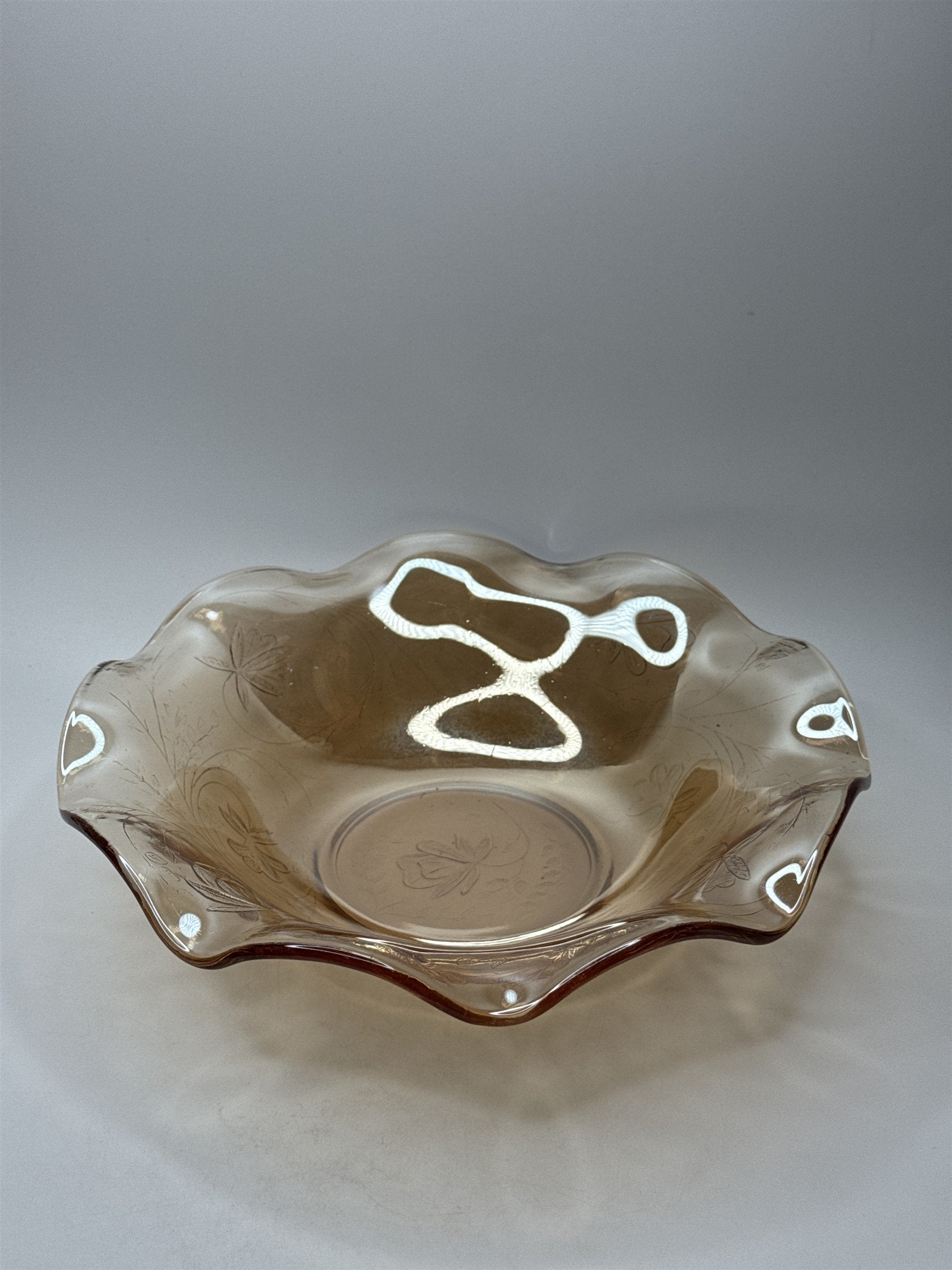 Vintage Amber Jeannette Glass Serving Bowl /w Ruffled Iris Pattern