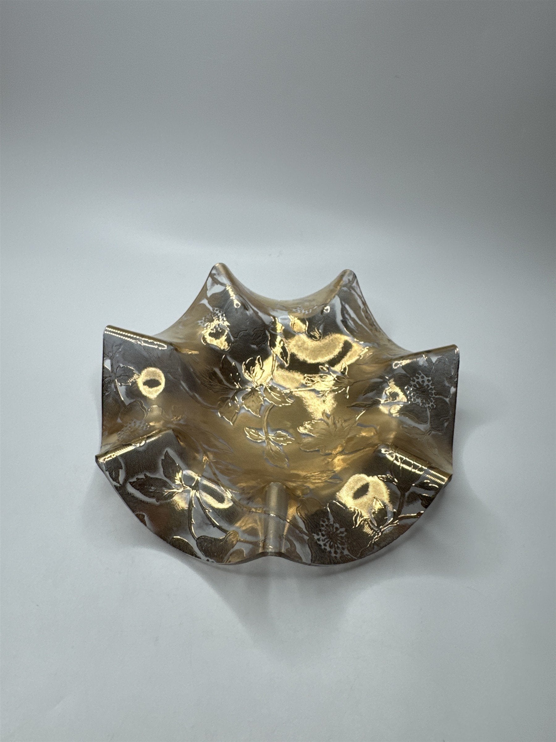 Vintage Amber Jeannette Glass Serving Bowl /w Ruffled Iris Pattern