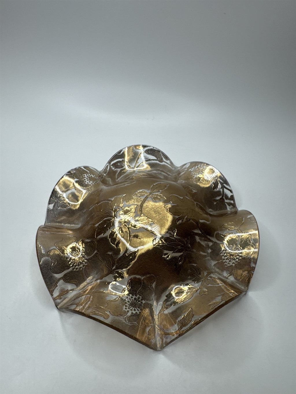 Vintage Amber Jeannette Glass Serving Bowl /w Ruffled Iris Pattern
