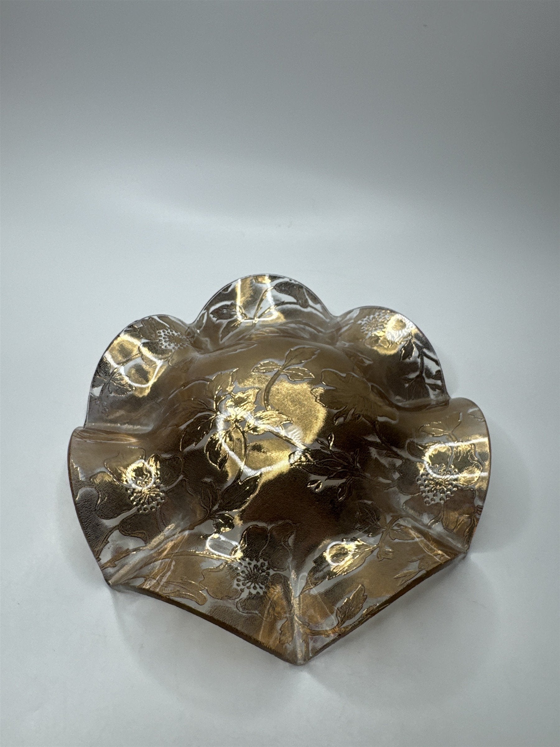 Vintage Amber Jeannette Glass Serving Bowl /w Ruffled Iris Pattern