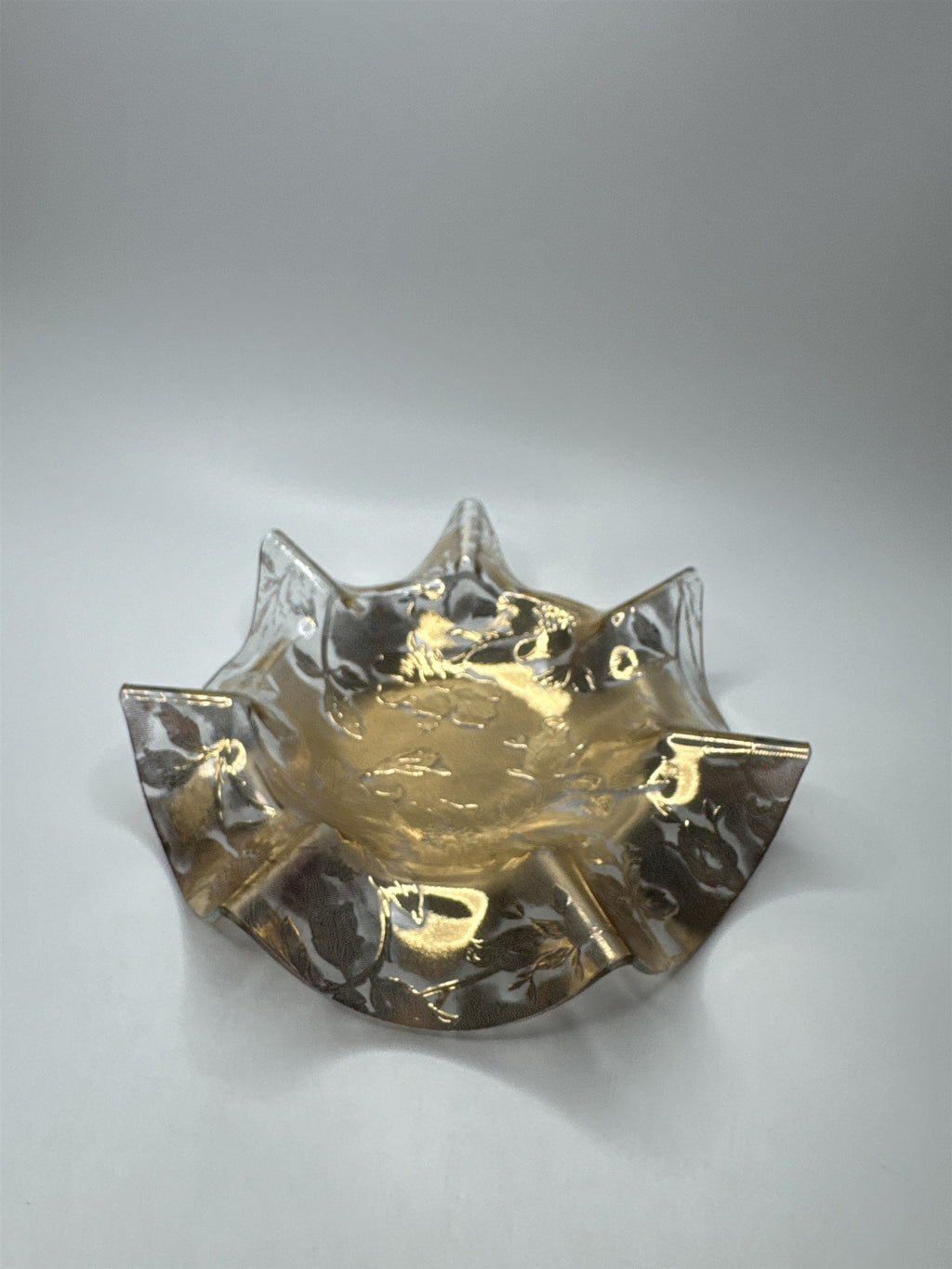 Vintage Amber Jeannette Glass Serving Bowl /w Ruffled Iris Pattern