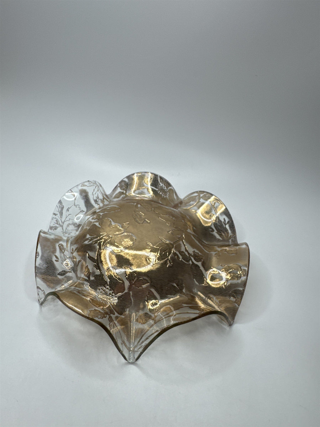Vintage Amber Jeannette Glass Serving Bowl /w Ruffled Iris Pattern