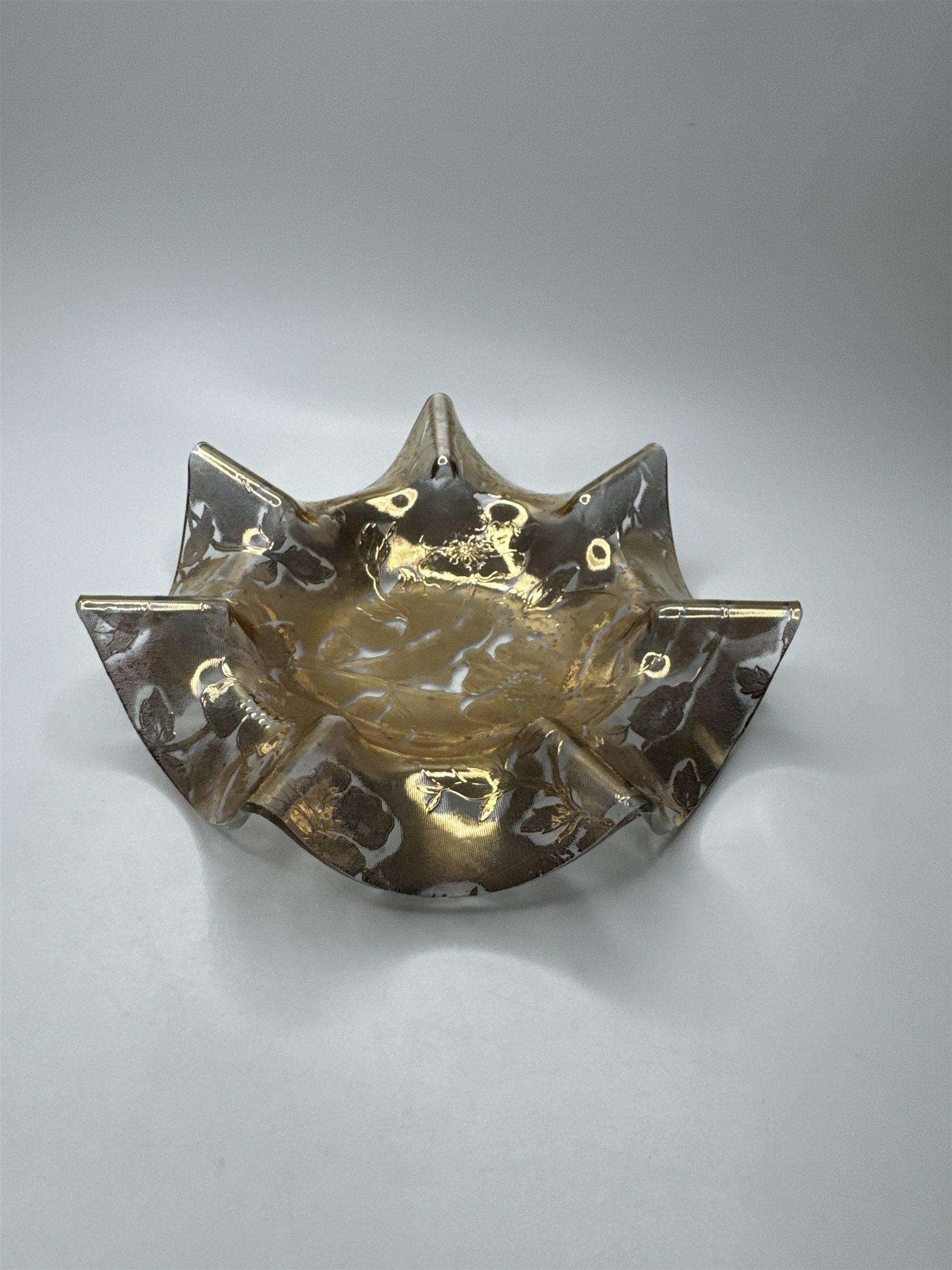 Vintage Amber Jeannette Glass Serving Bowl /w Ruffled Iris Pattern