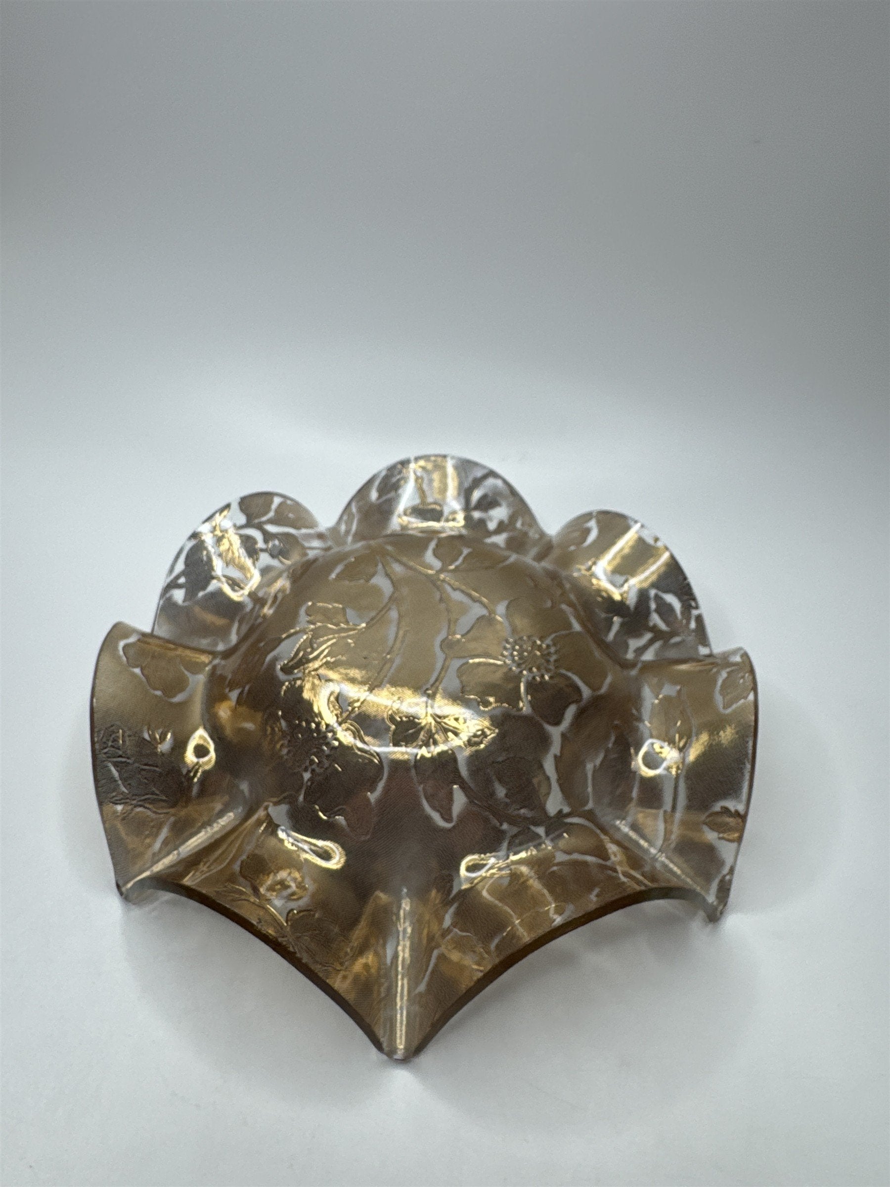 Vintage Amber Jeannette Glass Serving Bowl /w Ruffled Iris Pattern