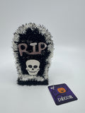 Halloween Black And White RIP Tombstone With Skull Sparkle Decor