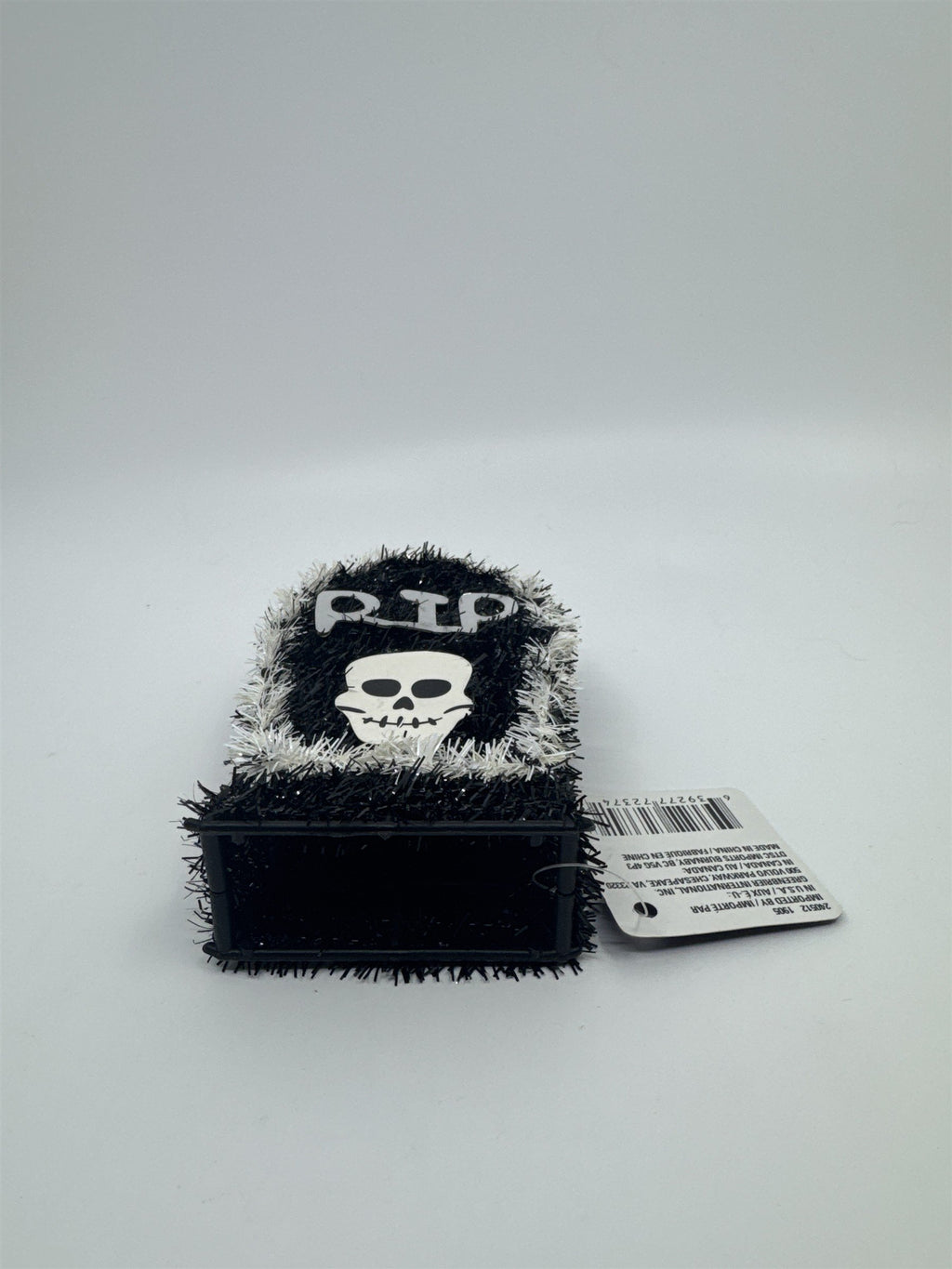 Halloween Black And White RIP Tombstone With Skull Sparkle Decor