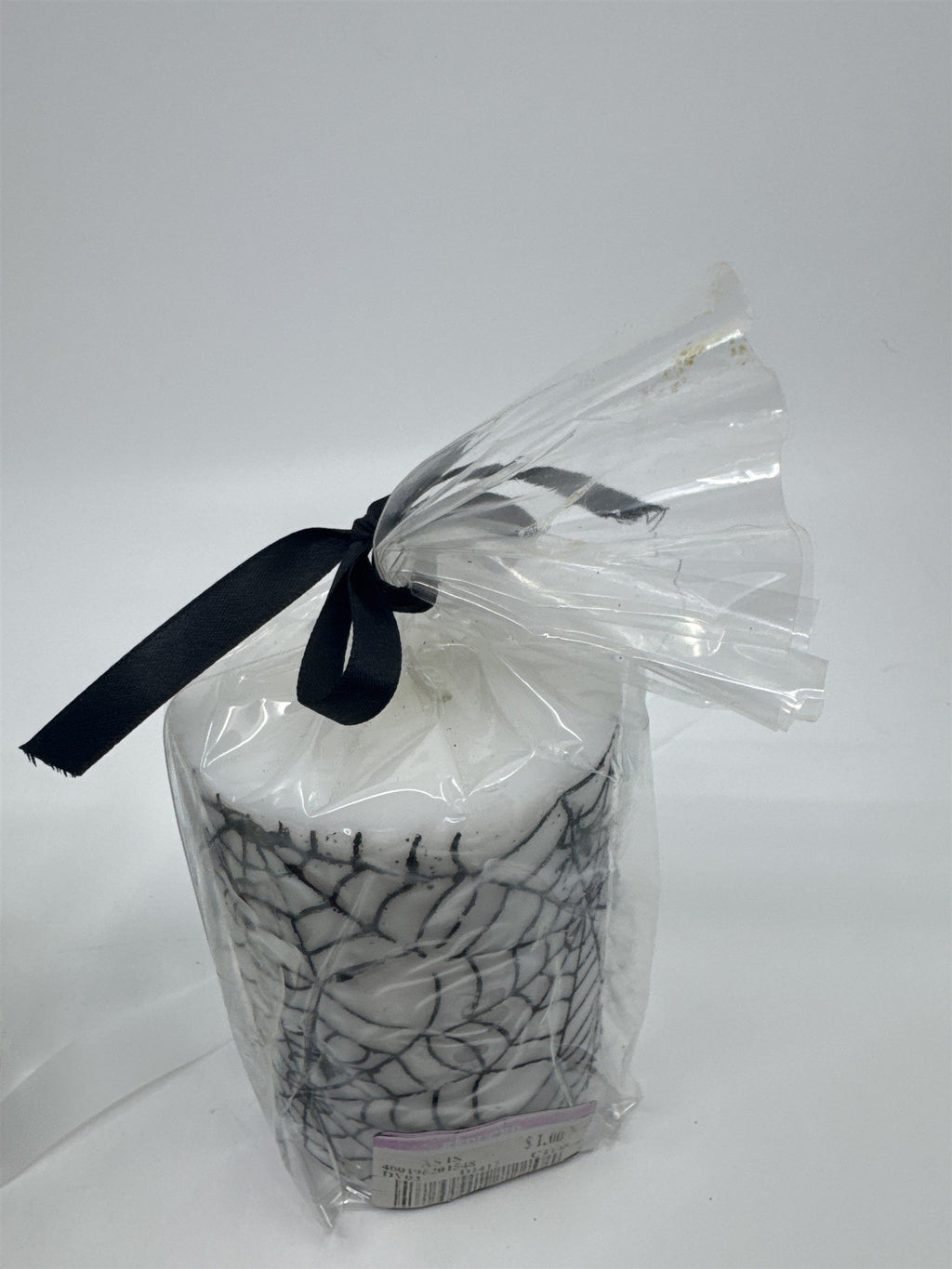 Set of Two White And Black Halloween Spider Web Candles In Plastic