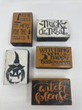 Set of Five Halloween Wooden Painted Blocks Witch, Pumpkin, Halloween Decor
