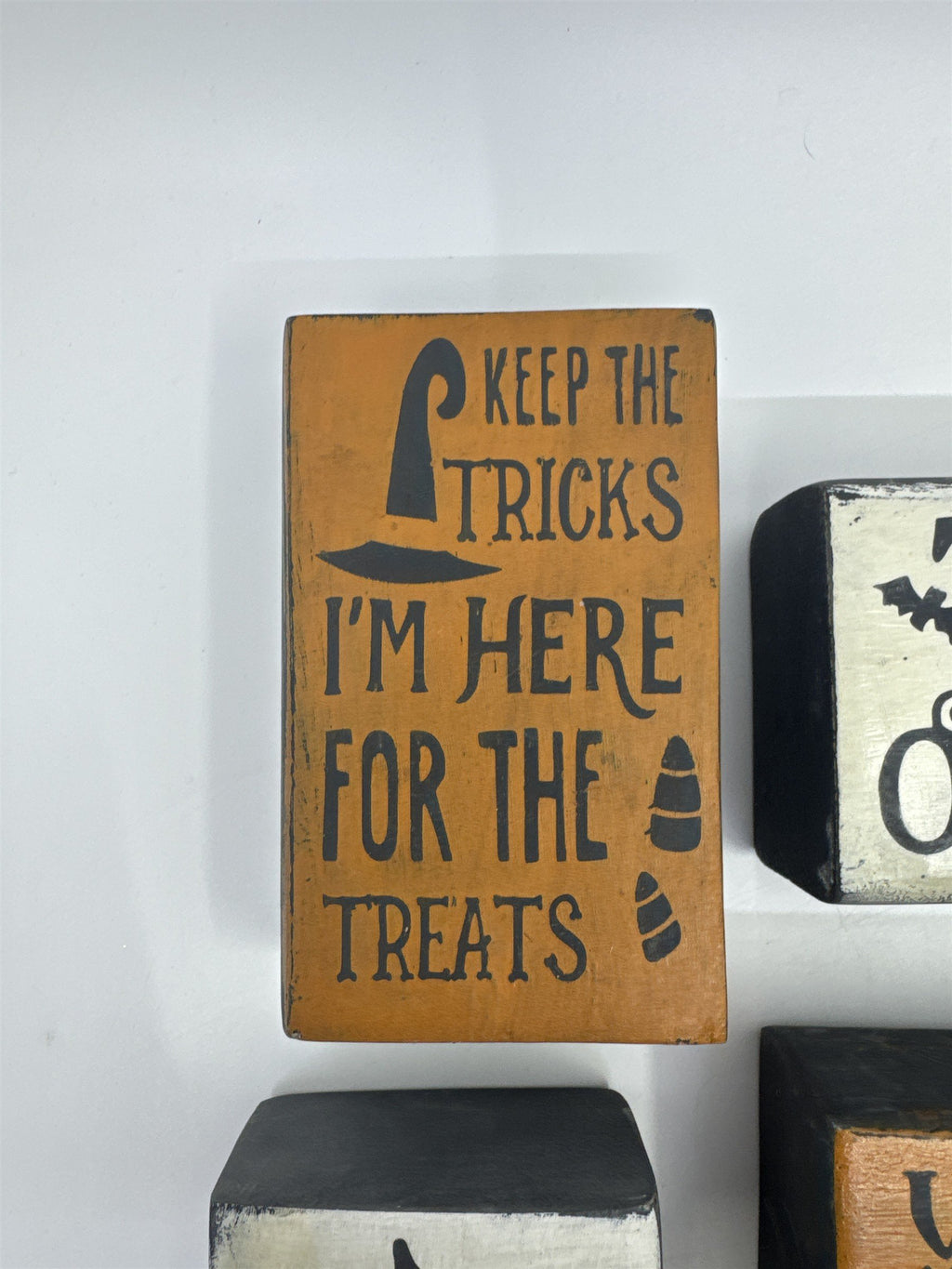Set of Five Halloween Wooden Painted Blocks Witch, Pumpkin, Halloween Decor