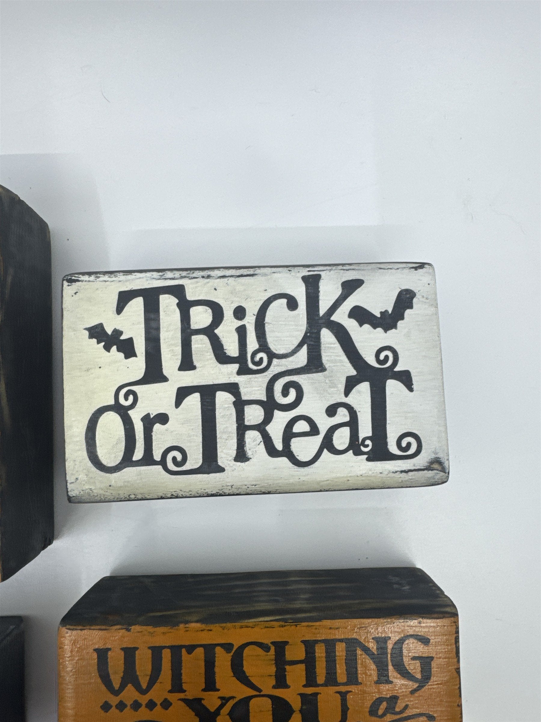 Set of Five Halloween Wooden Painted Blocks Witch, Pumpkin, Halloween Decor