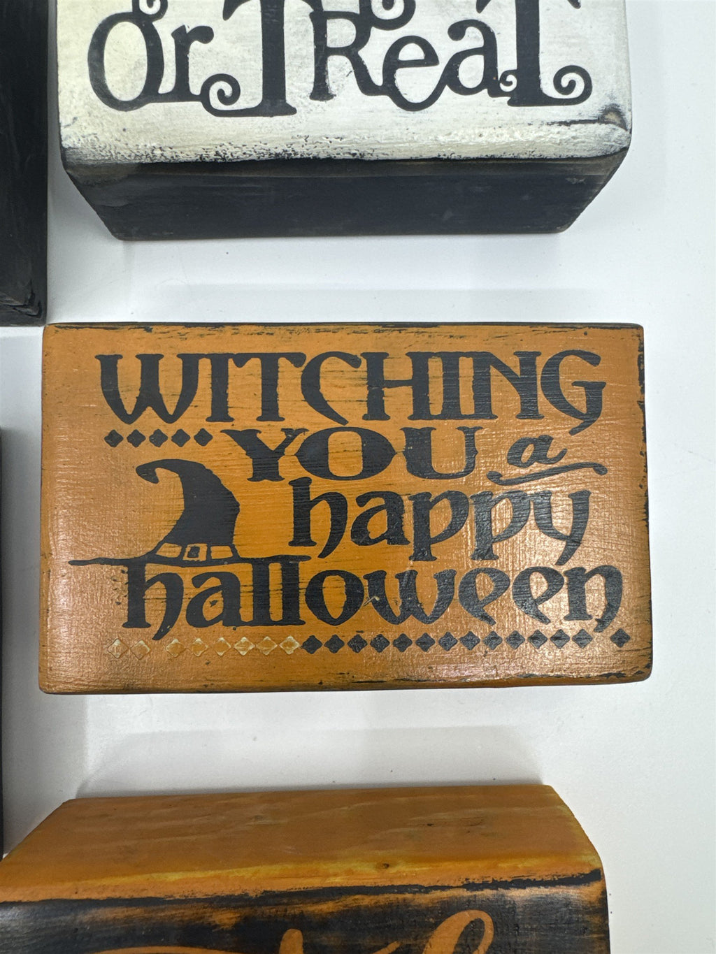 Set of Five Halloween Wooden Painted Blocks Witch, Pumpkin, Halloween Decor