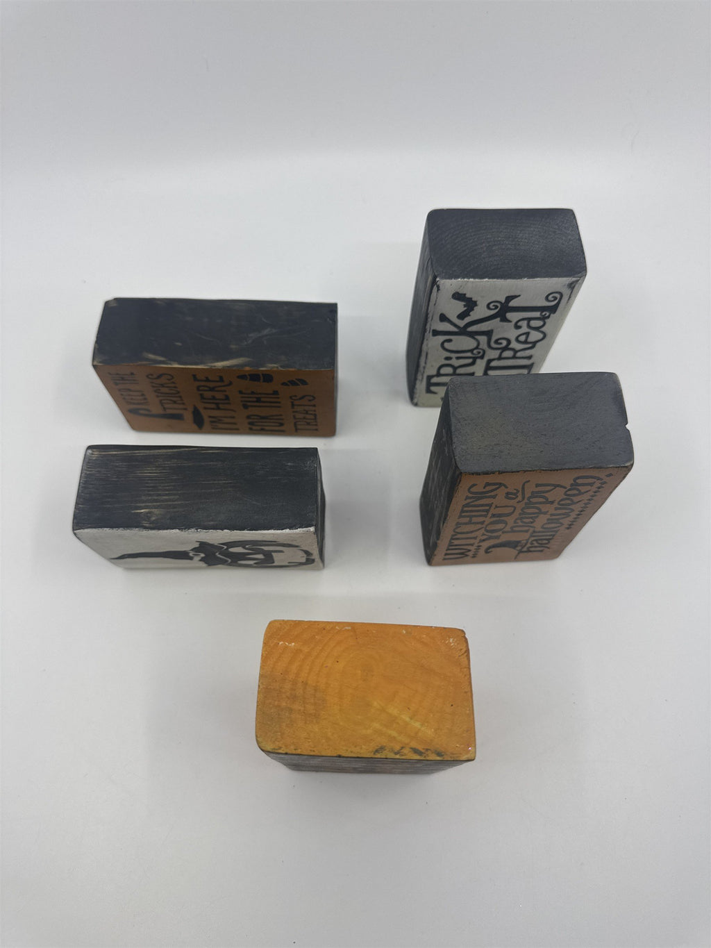 Set of Five Halloween Wooden Painted Blocks Witch, Pumpkin, Halloween Decor