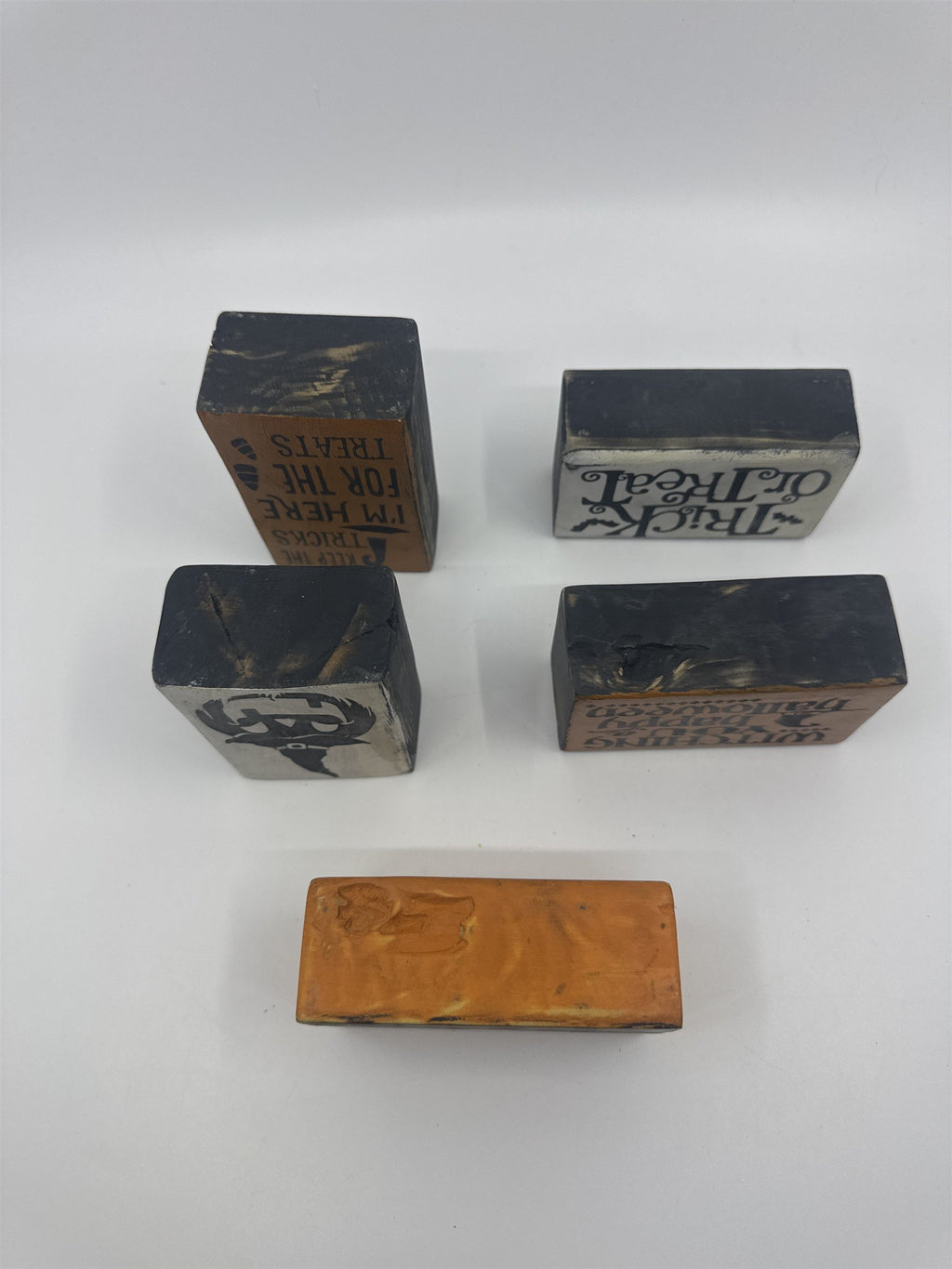 Set of Five Halloween Wooden Painted Blocks Witch, Pumpkin, Halloween Decor