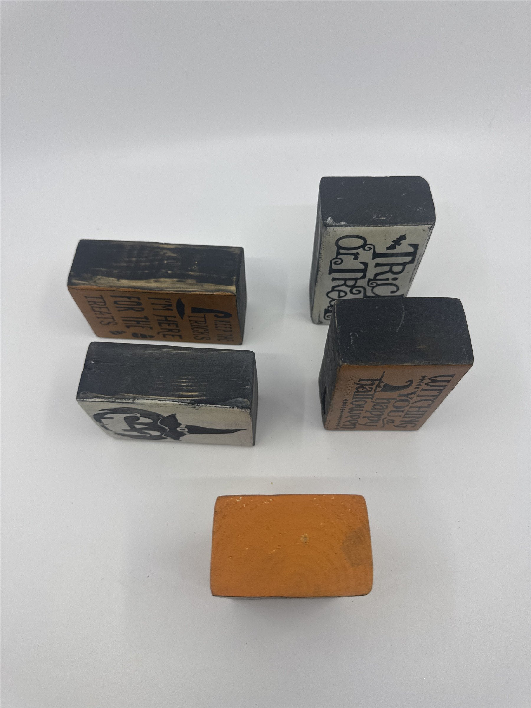 Set of Five Halloween Wooden Painted Blocks Witch, Pumpkin, Halloween Decor