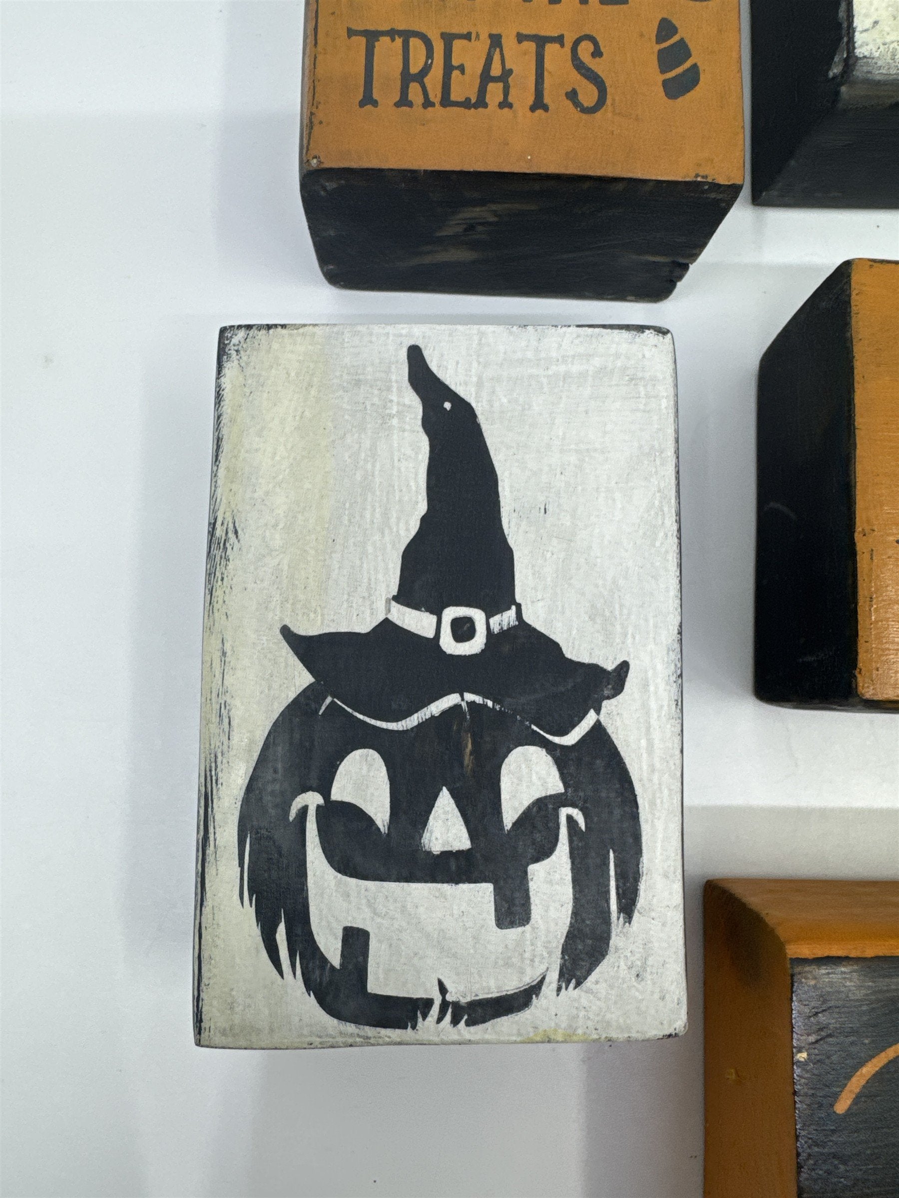 Set of Five Halloween Wooden Painted Blocks Witch, Pumpkin, Halloween Decor