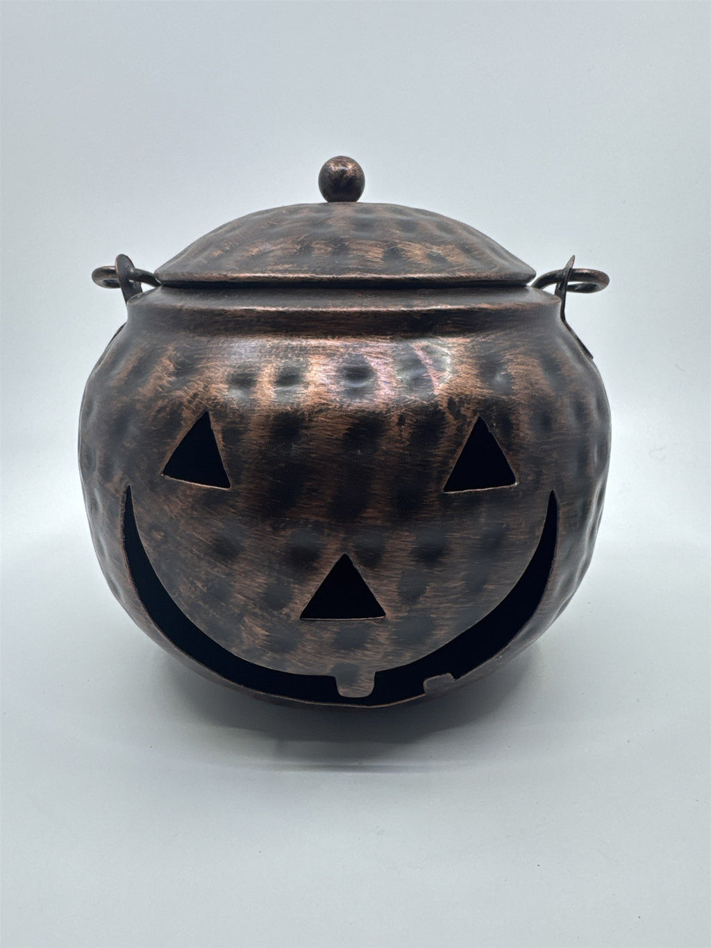 Halloween Bronze Colored Jack O Lantern Metal Basket With Handle