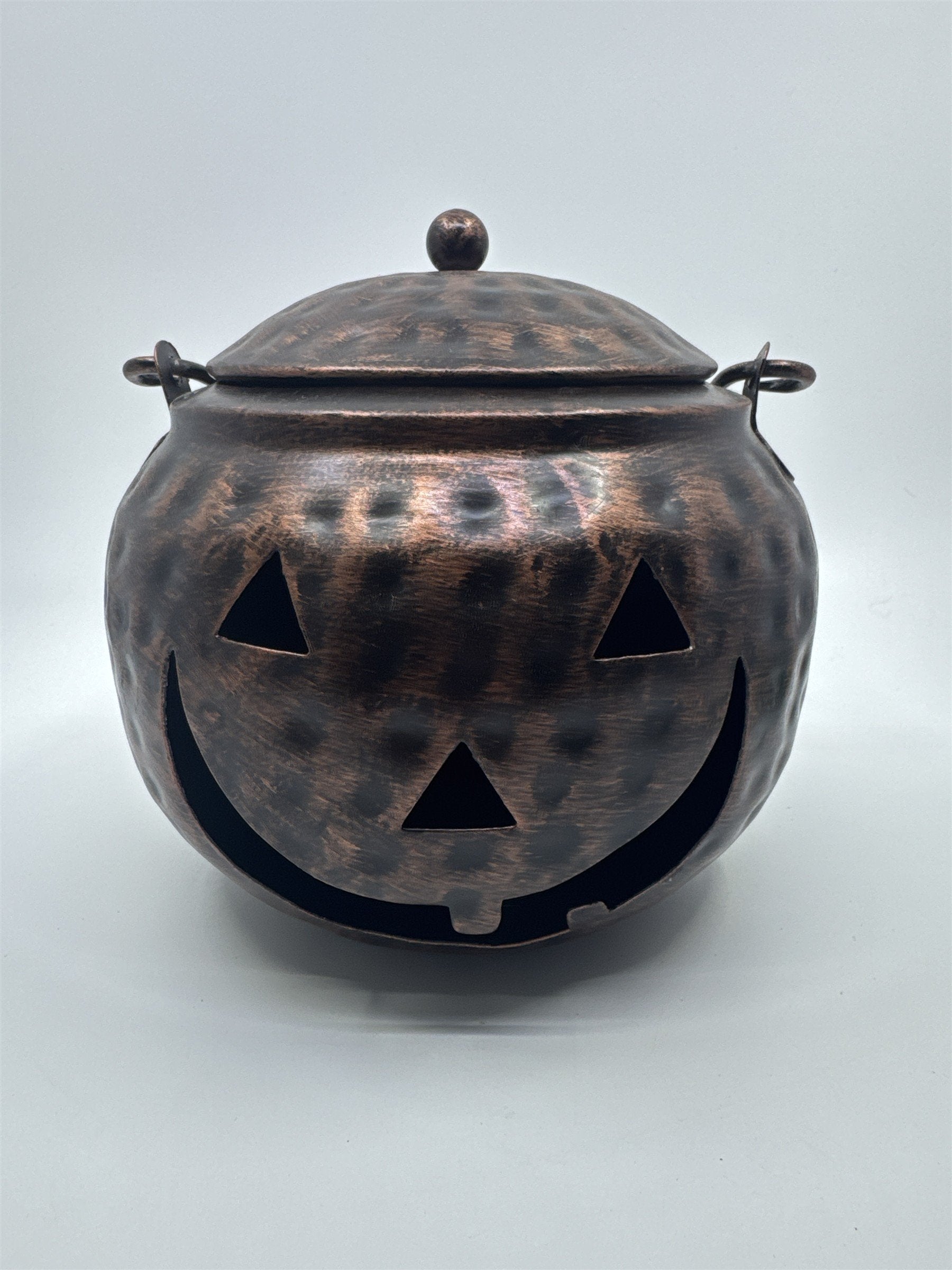 Halloween Bronze Colored Jack O Lantern Metal Basket With Handle