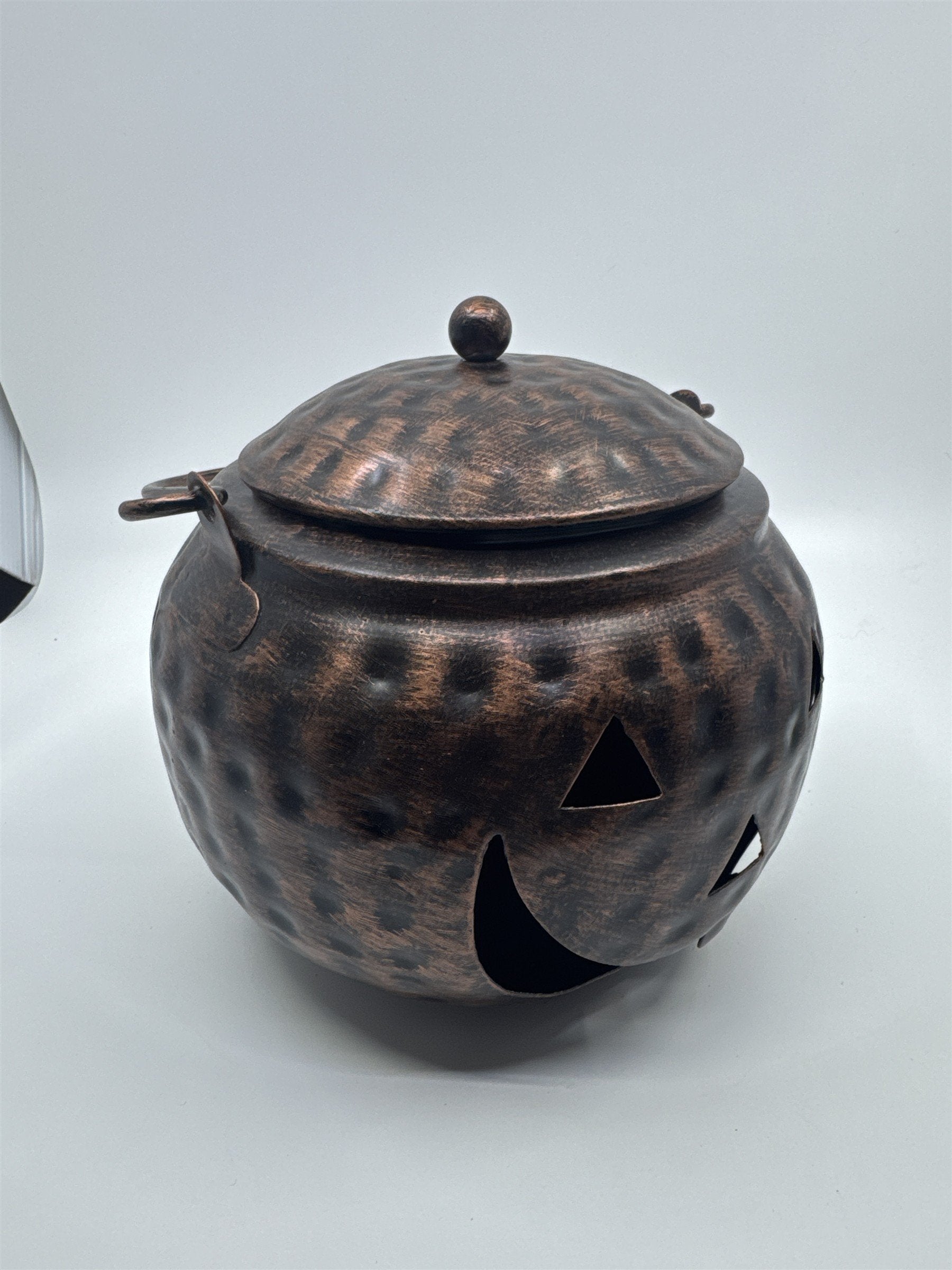 Halloween Bronze Colored Jack O Lantern Metal Basket With Handle