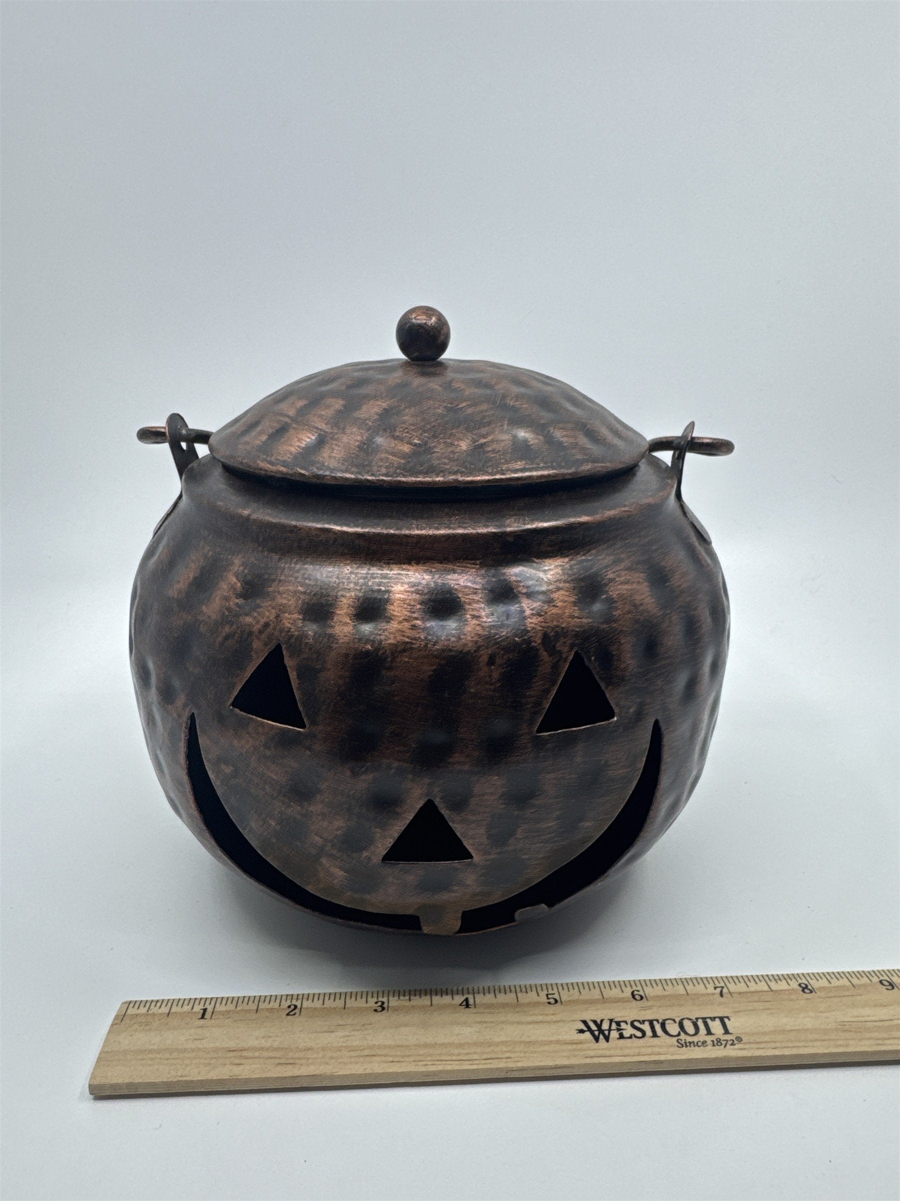 Halloween Bronze Colored Jack O Lantern Metal Basket With Handle
