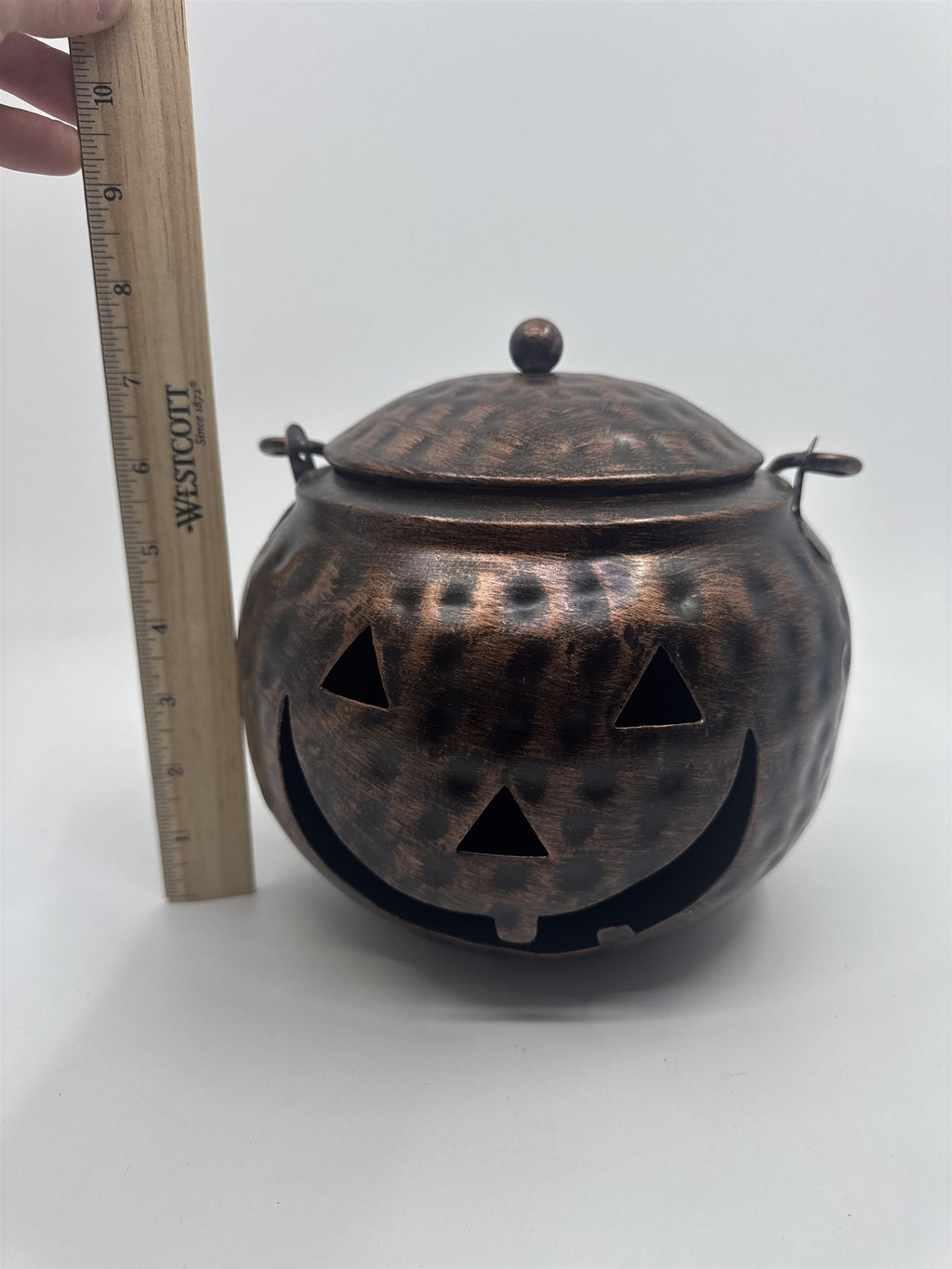 Halloween Bronze Colored Jack O Lantern Metal Basket With Handle