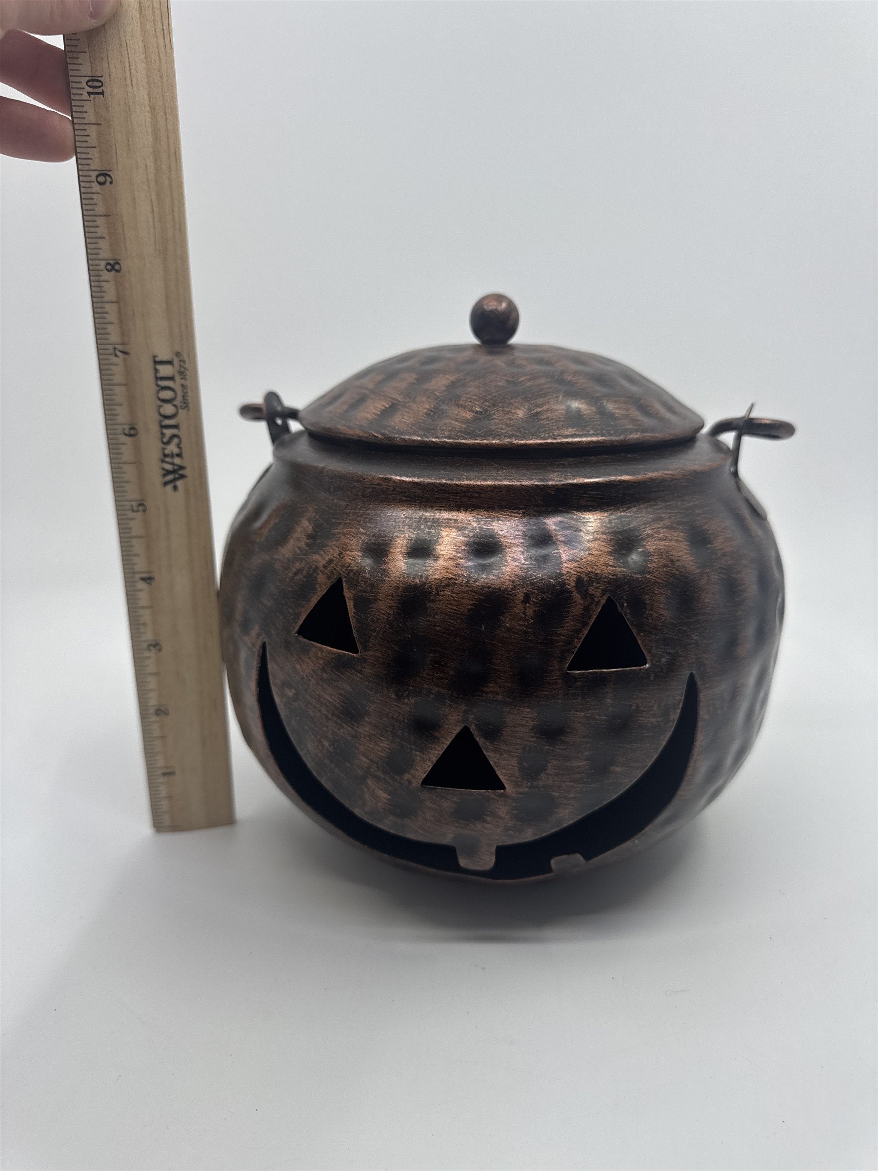 Halloween Bronze Colored Jack O Lantern Metal Basket With Handle