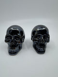 Set of Two Blue Shiny Ceramic Halloween Decor Skulls