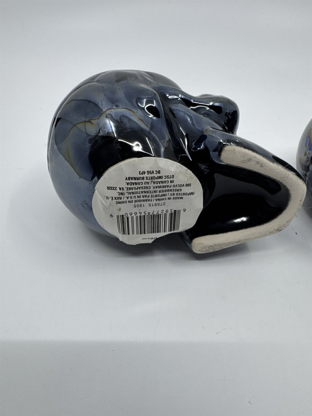 Set of Two Blue Shiny Ceramic Halloween Decor Skulls