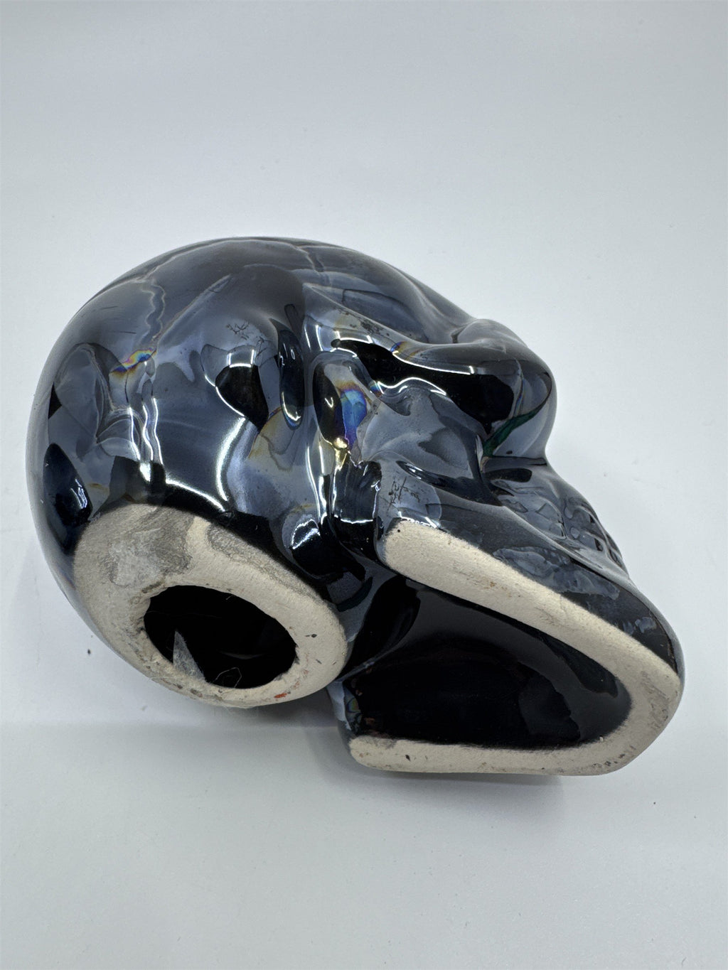 Set of Two Blue Shiny Ceramic Halloween Decor Skulls