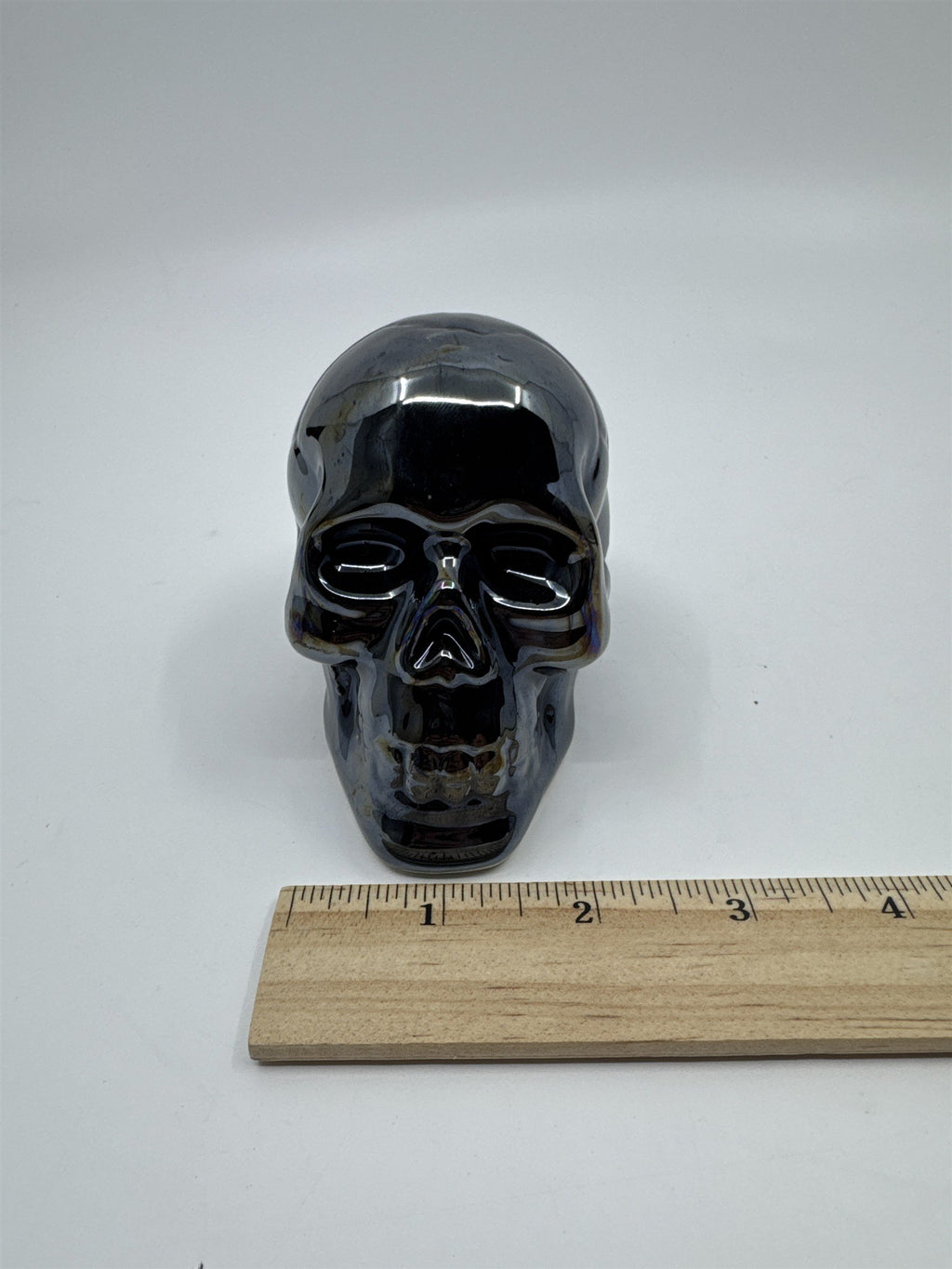 Set of Two Blue Shiny Ceramic Halloween Decor Skulls