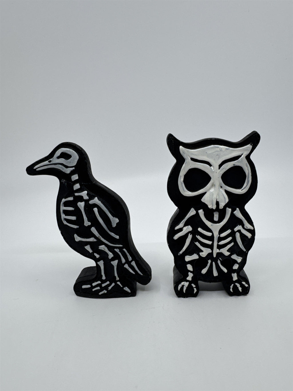 Set Of Two Halloween Animal Skeletons Bird and Owl Decor 1 Glued Piece See Photo