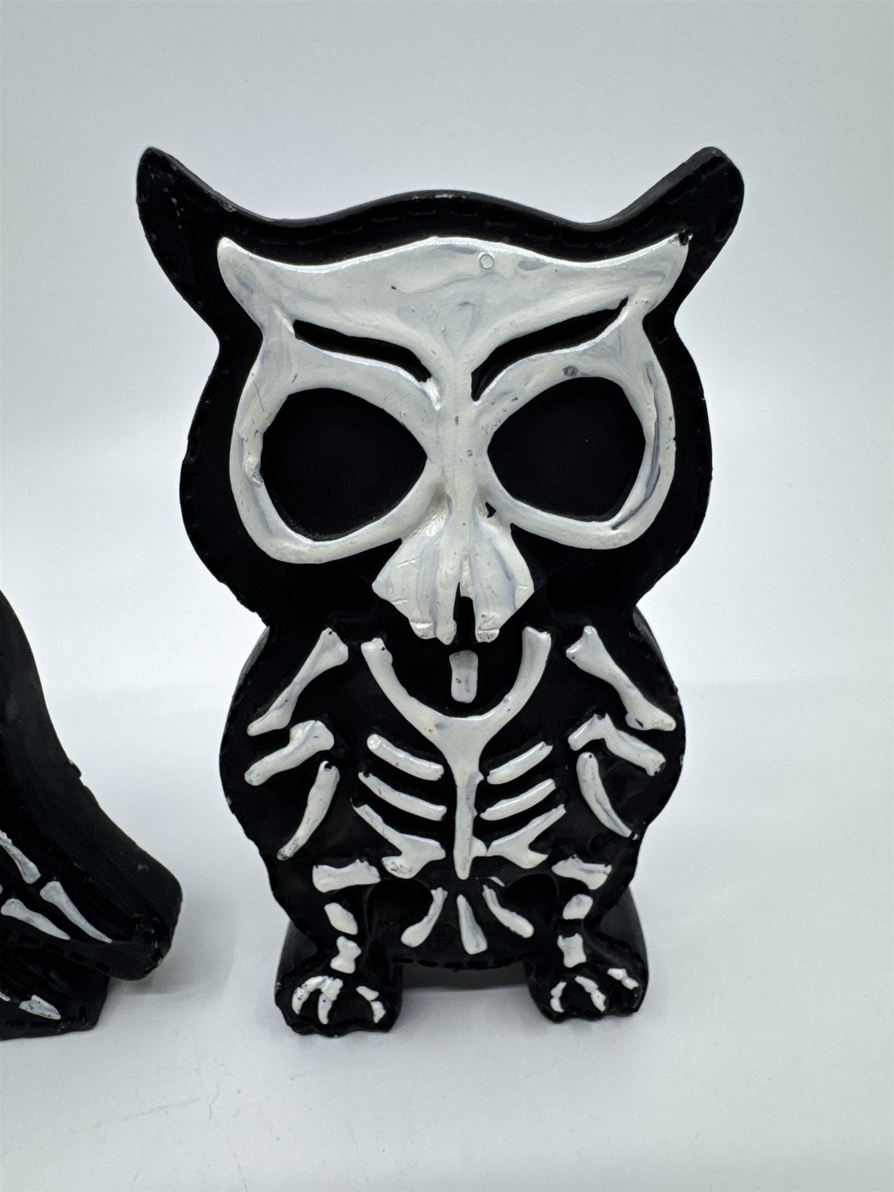 Set Of Two Halloween Animal Skeletons Bird and Owl Decor 1 Glued Piece See Photo