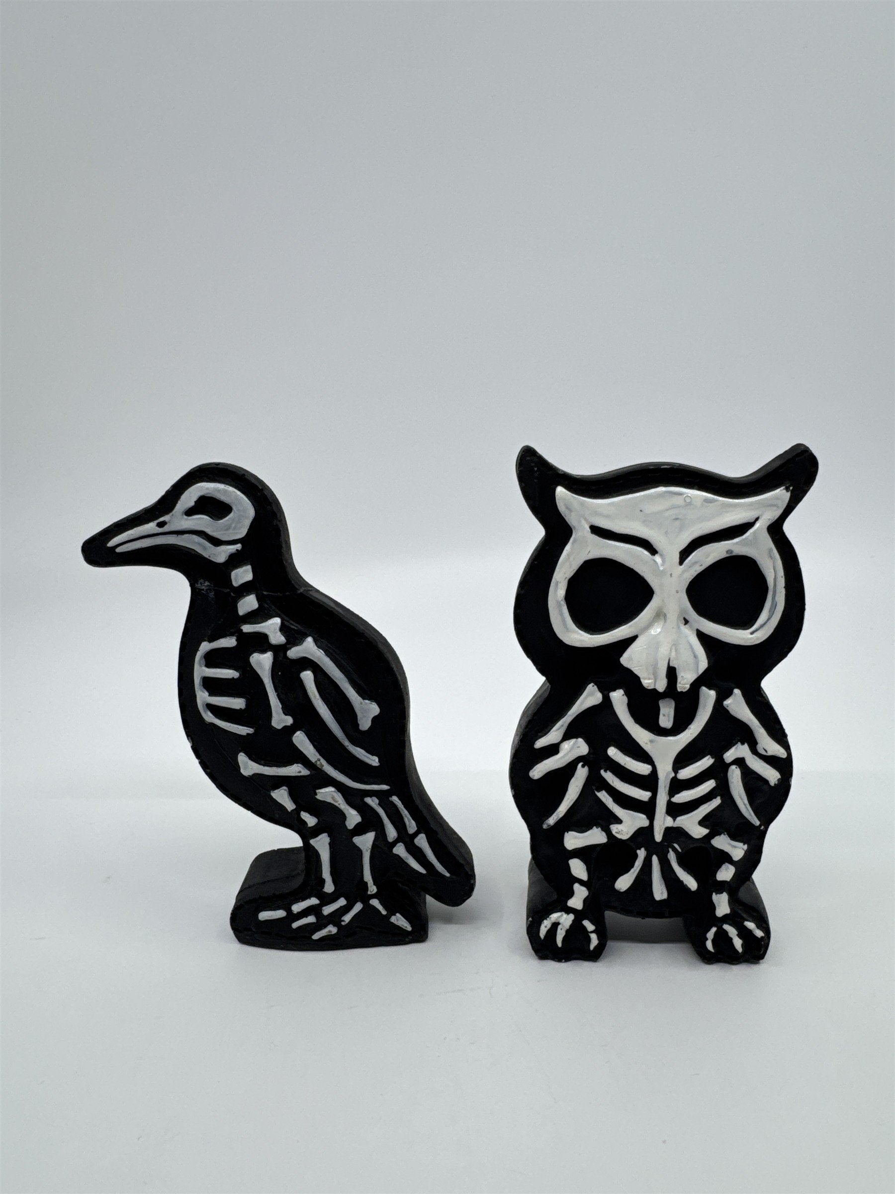 Set Of Two Halloween Animal Skeletons Bird and Owl Decor 1 Glued Piece See Photo