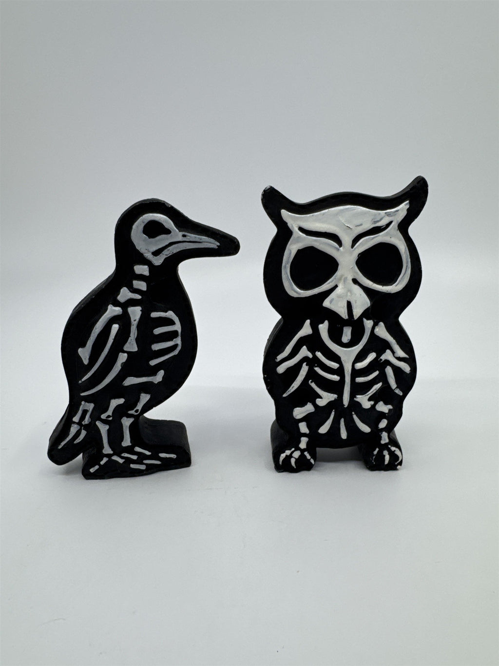 Set Of Two Halloween Animal Skeletons Bird and Owl Decor 1 Glued Piece See Photo