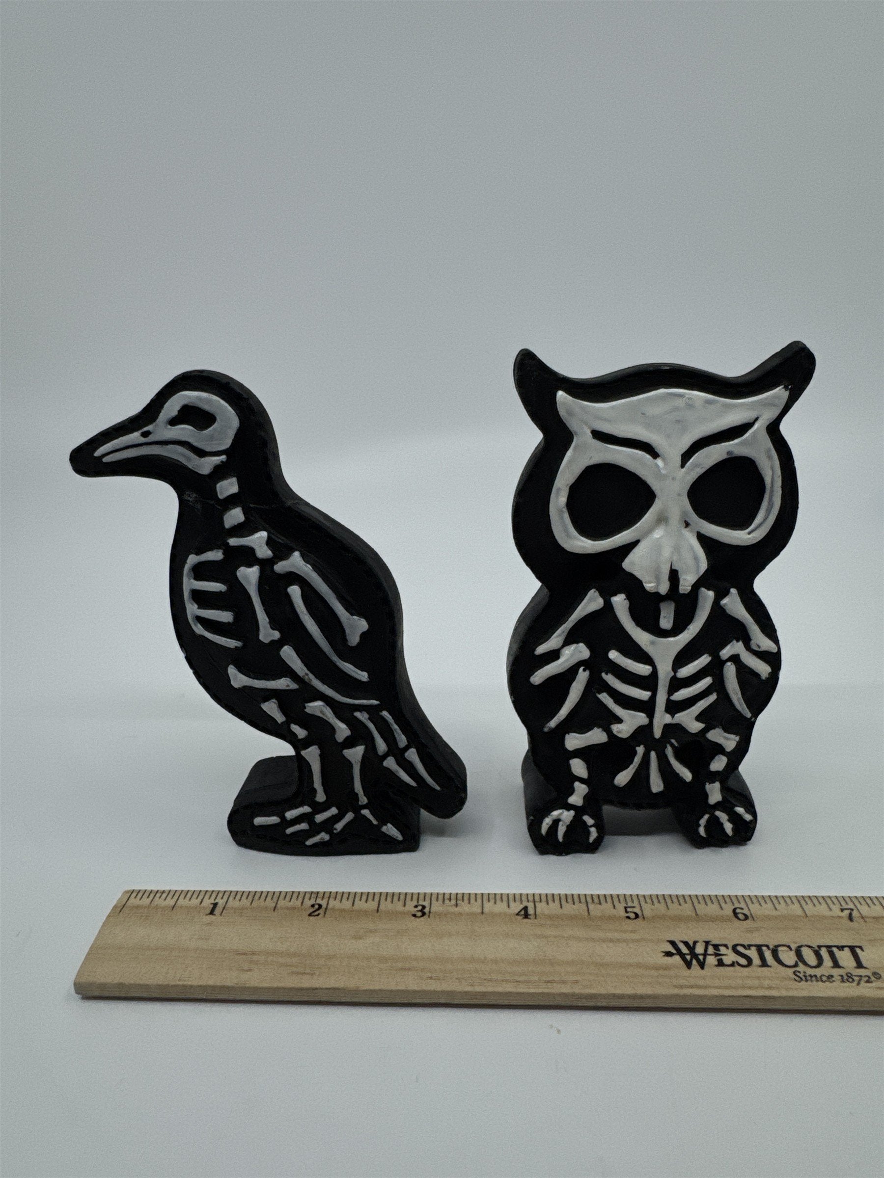 Set Of Two Halloween Animal Skeletons Bird and Owl Decor 1 Glued Piece See Photo