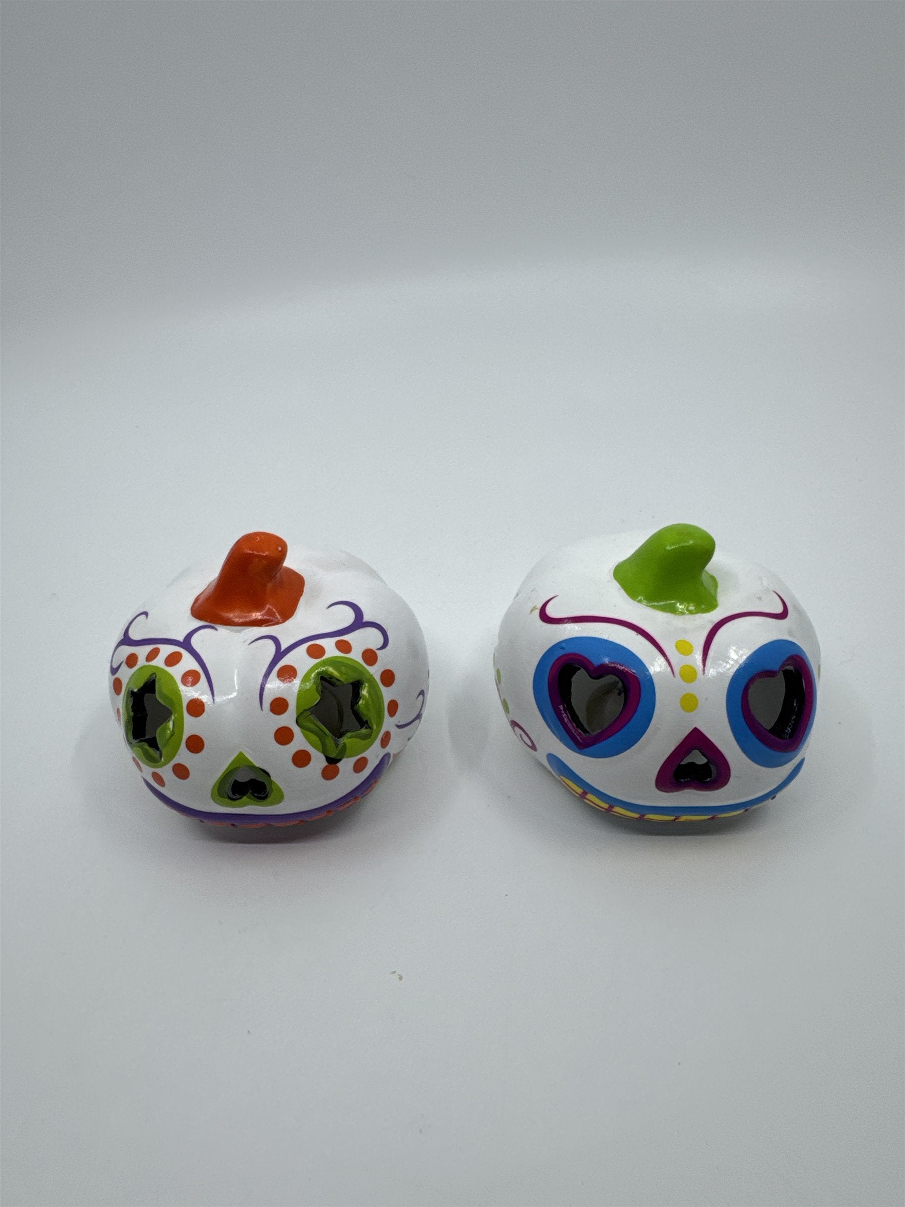 Set Of Two Halloween Day Of The Dead Light Up Sugar Skull Pumpkins