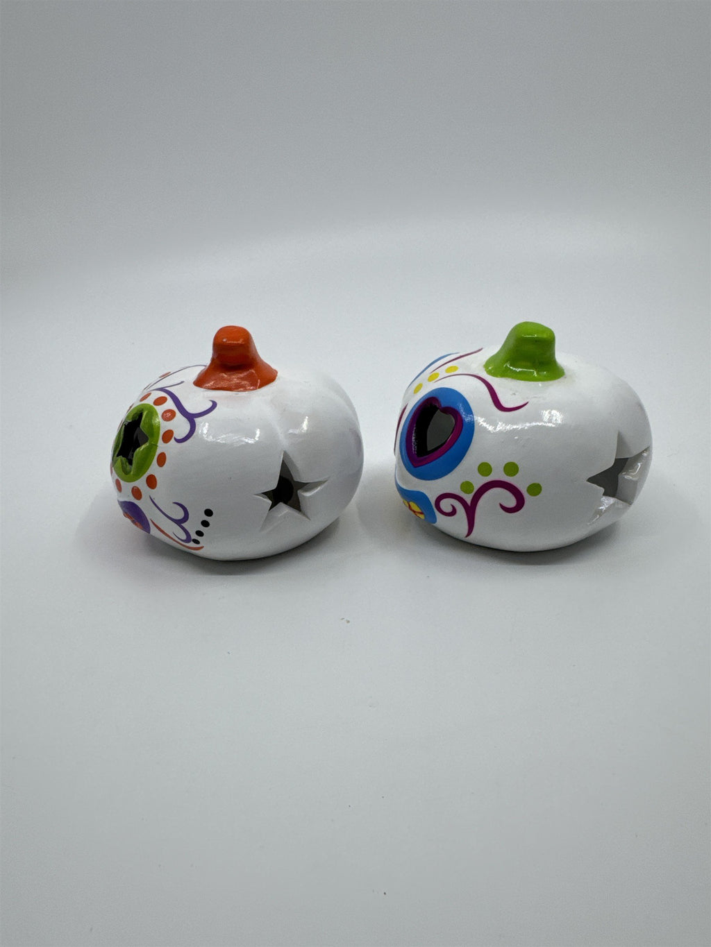 Set Of Two Halloween Day Of The Dead Light Up Sugar Skull Pumpkins